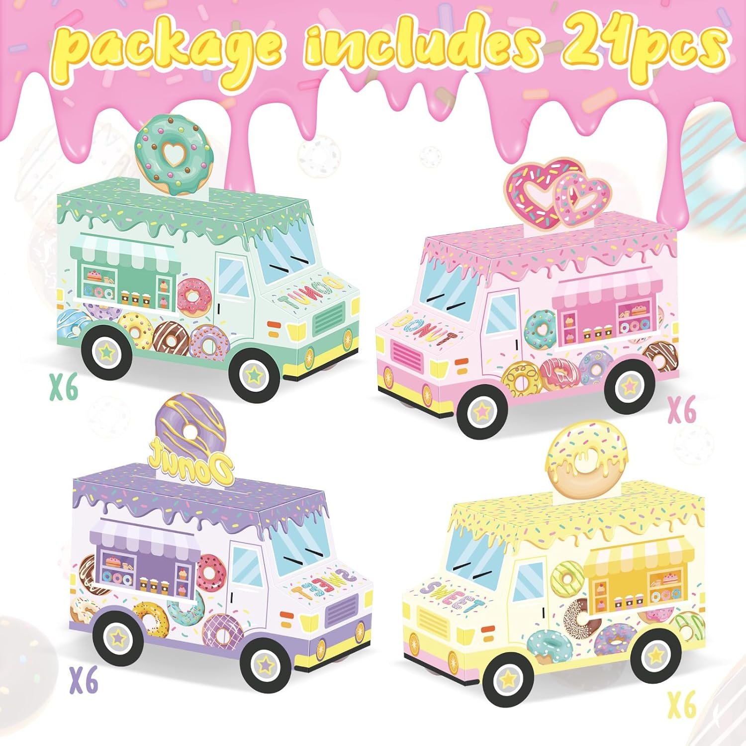 Wholesale 24pcs Donut Party Favor Boxes Sweet Truck Treat Goodie Candy Gift Bags Doughnut Grow Up Theme 1st 2nd Birthday Baby Shower Table Decor Factory