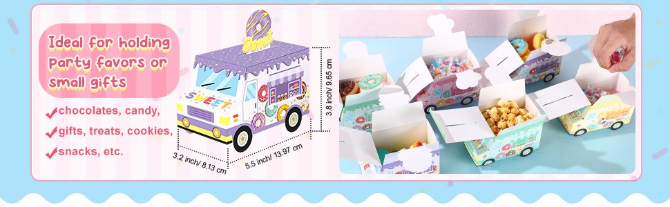 Wholesale 24pcs Donut Party Favor Boxes Sweet Truck Treat Goodie Candy Gift Bags Doughnut Grow Up Theme 1st 2nd Birthday Baby Shower Table Decor Factory