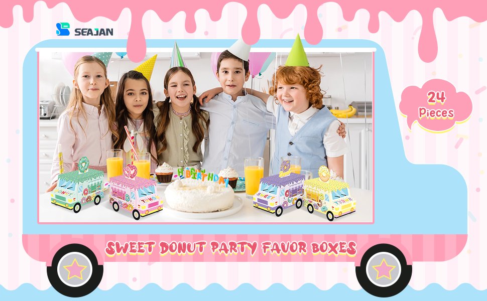 Wholesale 24pcs Donut Party Favor Boxes Sweet Truck Treat Goodie Candy Gift Bags Doughnut Grow Up Theme 1st 2nd Birthday Baby Shower Table Decor Factory