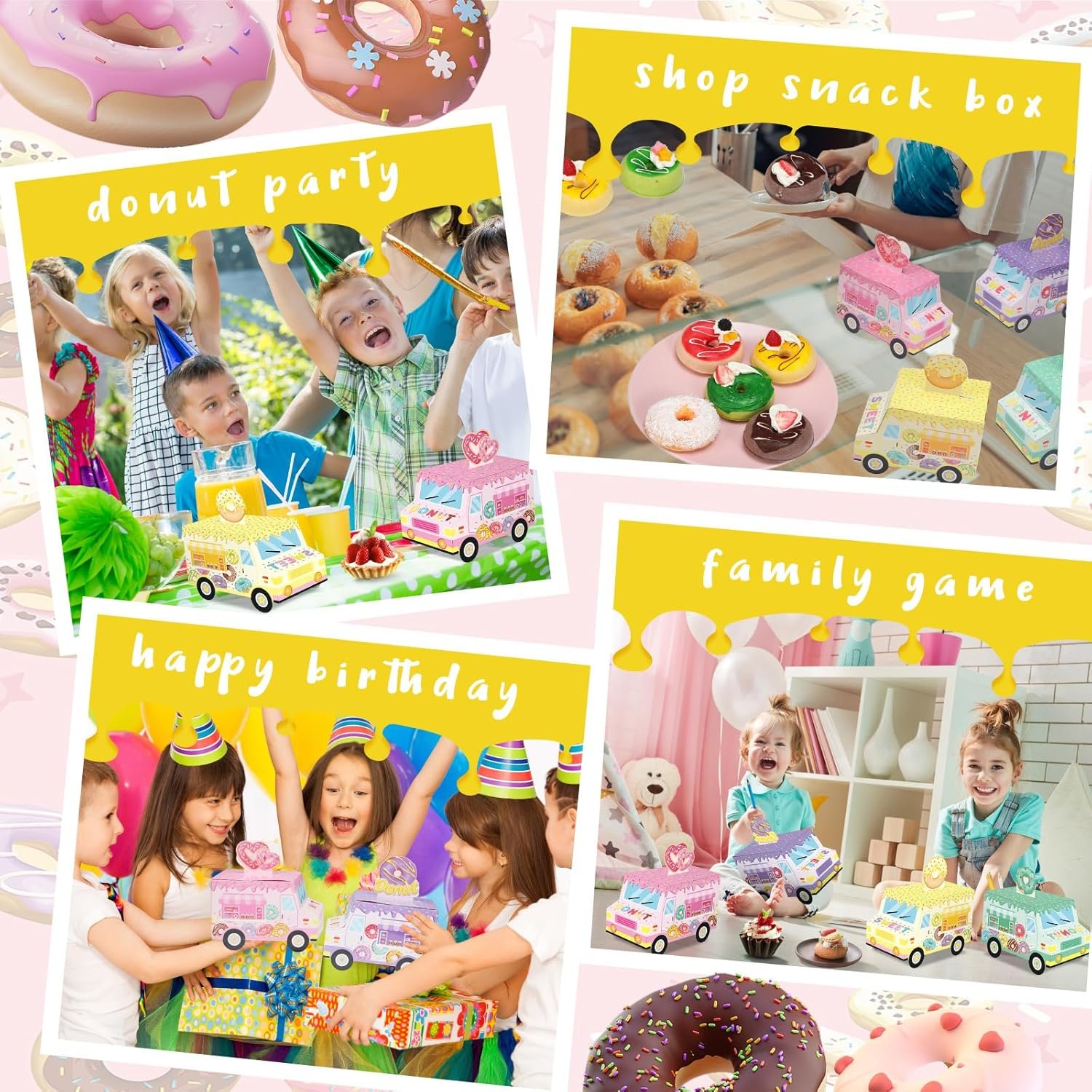 Wholesale 24pcs Donut Party Favor Boxes Sweet Truck Treat Goodie Candy Gift Bags Doughnut Grow Up Theme 1st 2nd Birthday Baby Shower Table Decor Factory