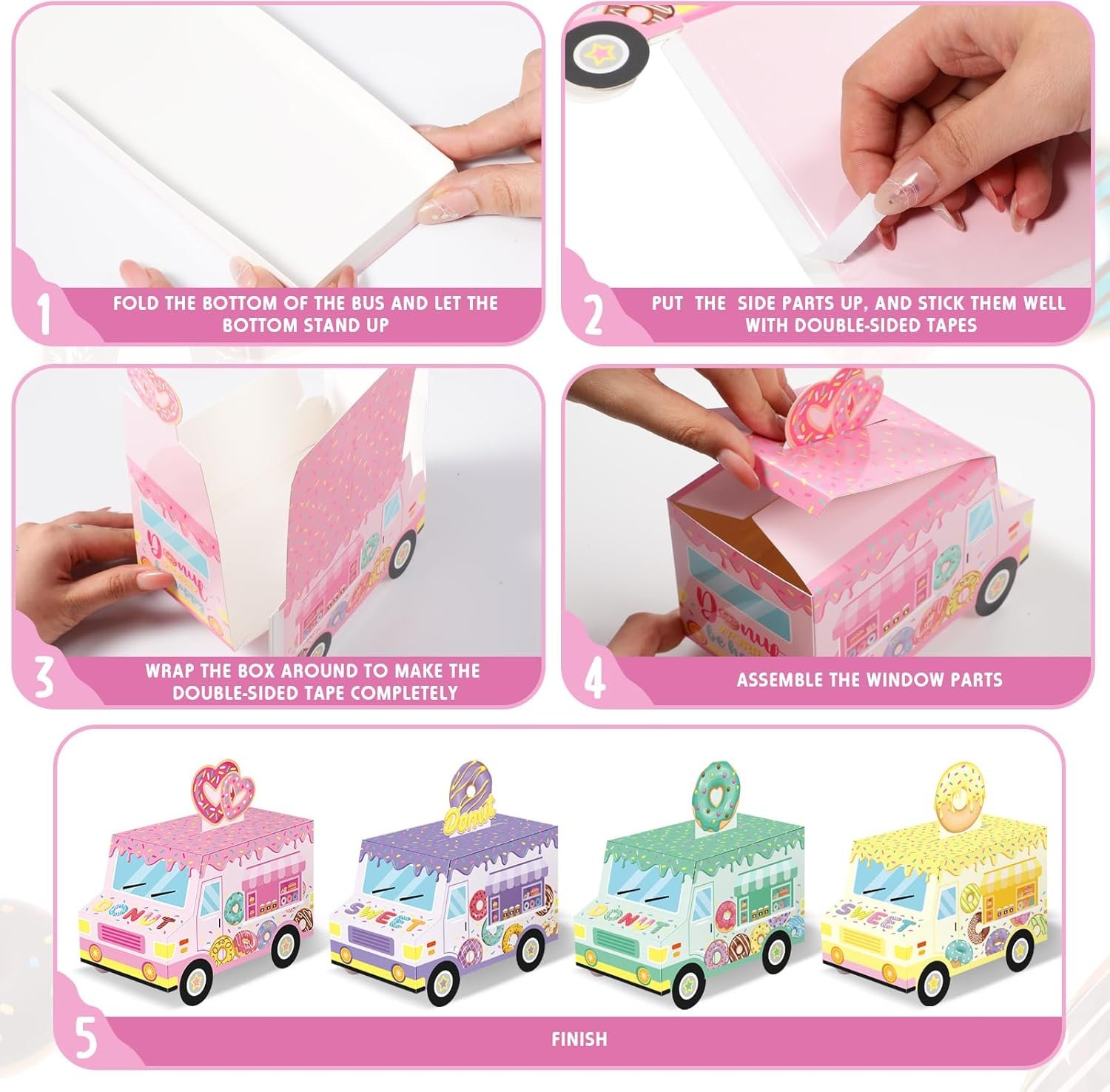 Wholesale 24pcs Donut Party Favor Boxes Sweet Truck Treat Goodie Candy Gift Bags Doughnut Grow Up Theme 1st 2nd Birthday Baby Shower Table Decor Factory