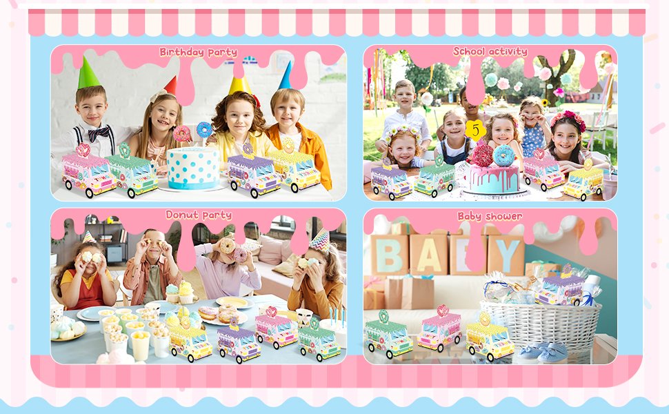 Wholesale 24pcs Donut Party Favor Boxes Sweet Truck Treat Goodie Candy Gift Bags Doughnut Grow Up Theme 1st 2nd Birthday Baby Shower Table Decor Factory