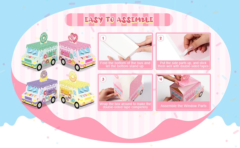 Wholesale 24pcs Donut Party Favor Boxes Sweet Truck Treat Goodie Candy Gift Bags Doughnut Grow Up Theme 1st 2nd Birthday Baby Shower Table Decor Factory