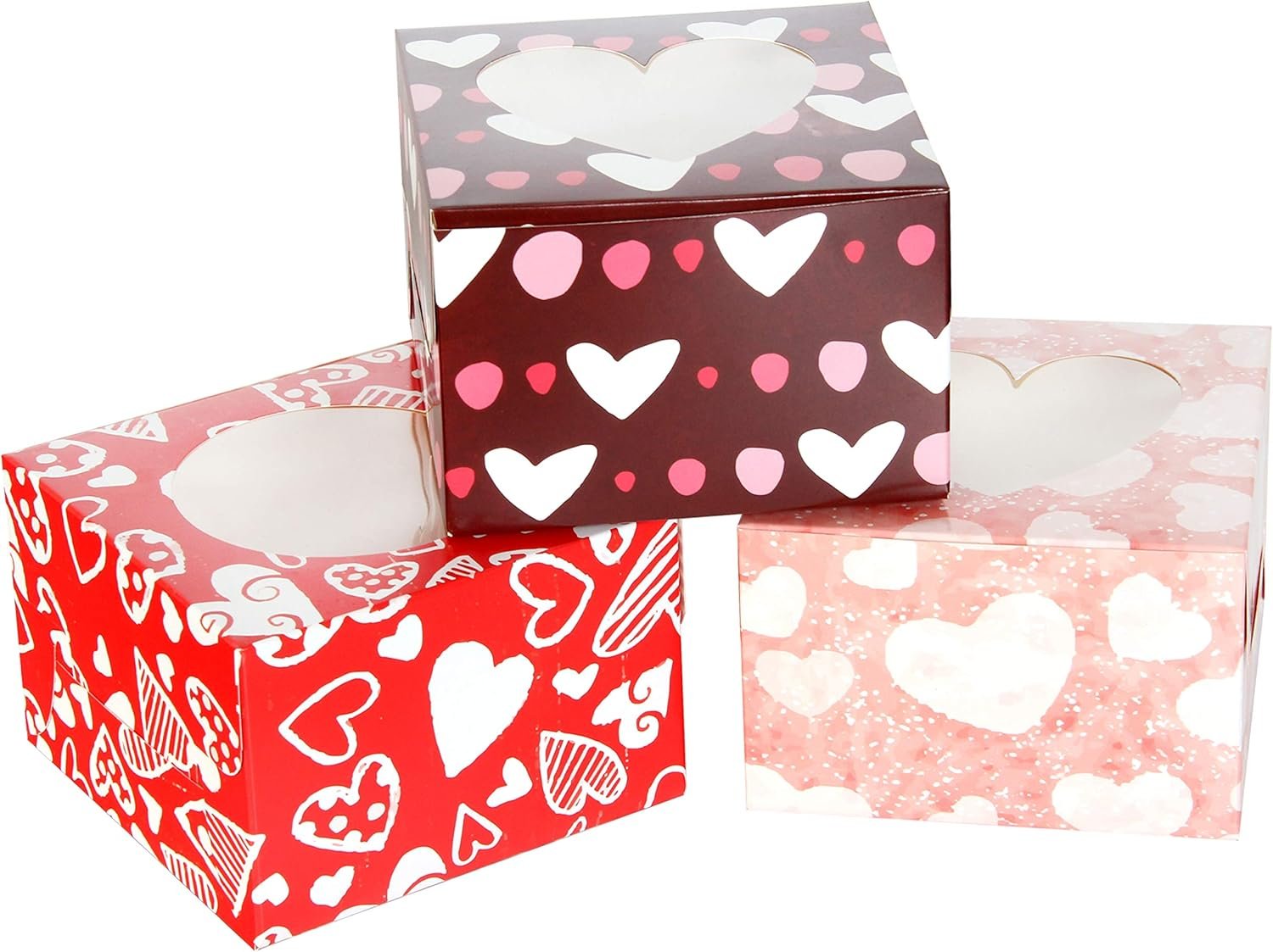 Wholesale 24 Pcs Valentine’s Day Treat Boxes with Window for Cupcakes Cookies Pastries Doughnuts Brownies Truffles Factory