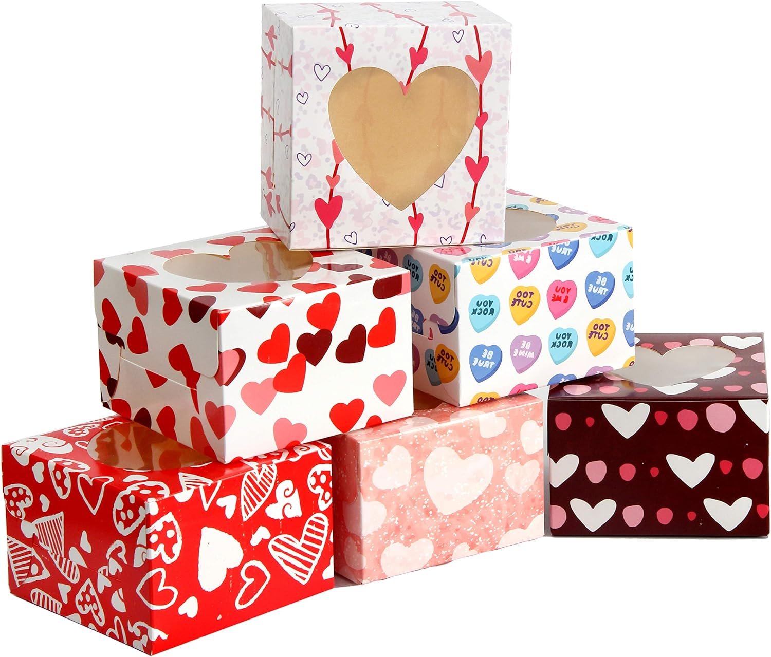 Wholesale 24 Pcs Valentine’s Day Treat Boxes with Window for Cupcakes Cookies Pastries Doughnuts Brownies Truffles Factory