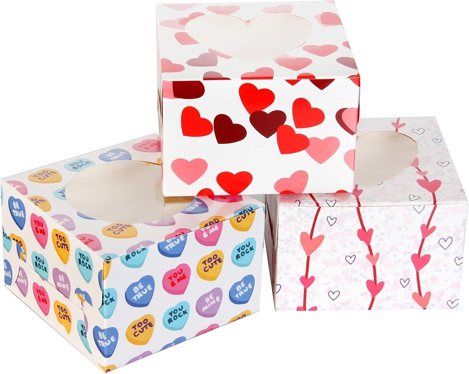 Wholesale 24 Pcs Valentine’s Day Treat Boxes with Window for Cupcakes Cookies Pastries Doughnuts Brownies Truffles Factory