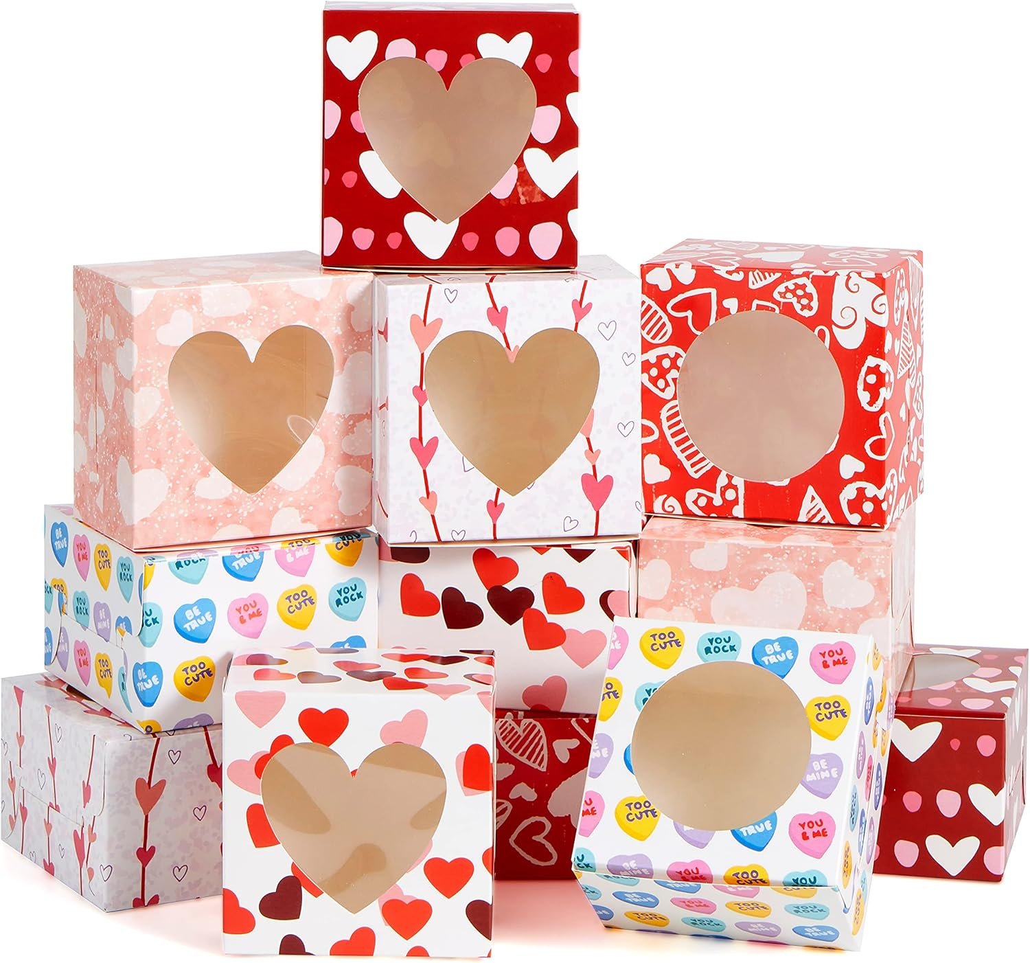 JOYIN 24 Pcs Valentine’s Day Bakery Treat Boxes, Valentines Cupcake Boxes, Valentines Cookie Boxes with Window for Holiday Pastries, Doughnut, Cookie, Cupcakes, Brownies, Truffles Gift