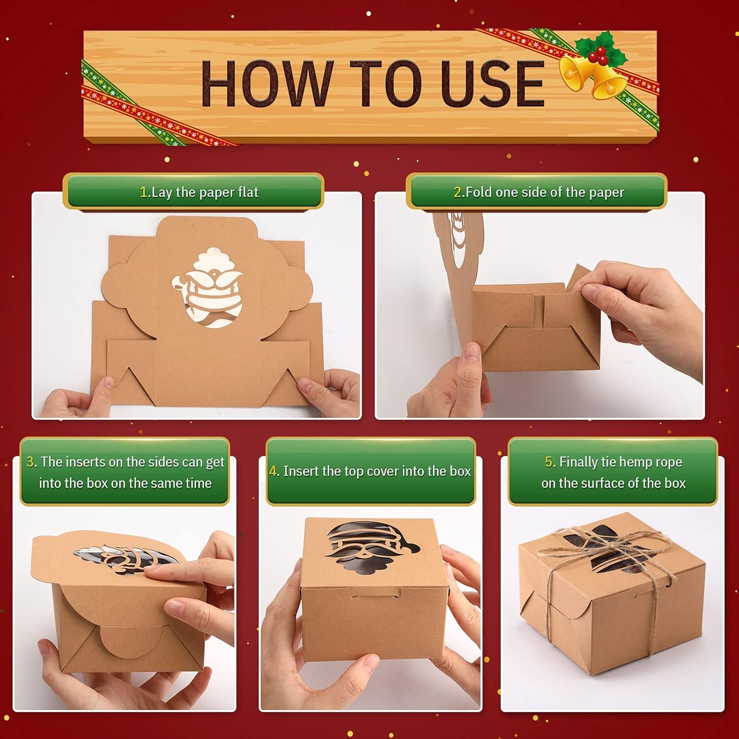 Wholesale 30 Pack Christmas Cookie Boxes Clear Window Kraft Bakery Pastry Gift Boxes with Rope Handles 4x4x2.5 Inches Brown Classic Factory