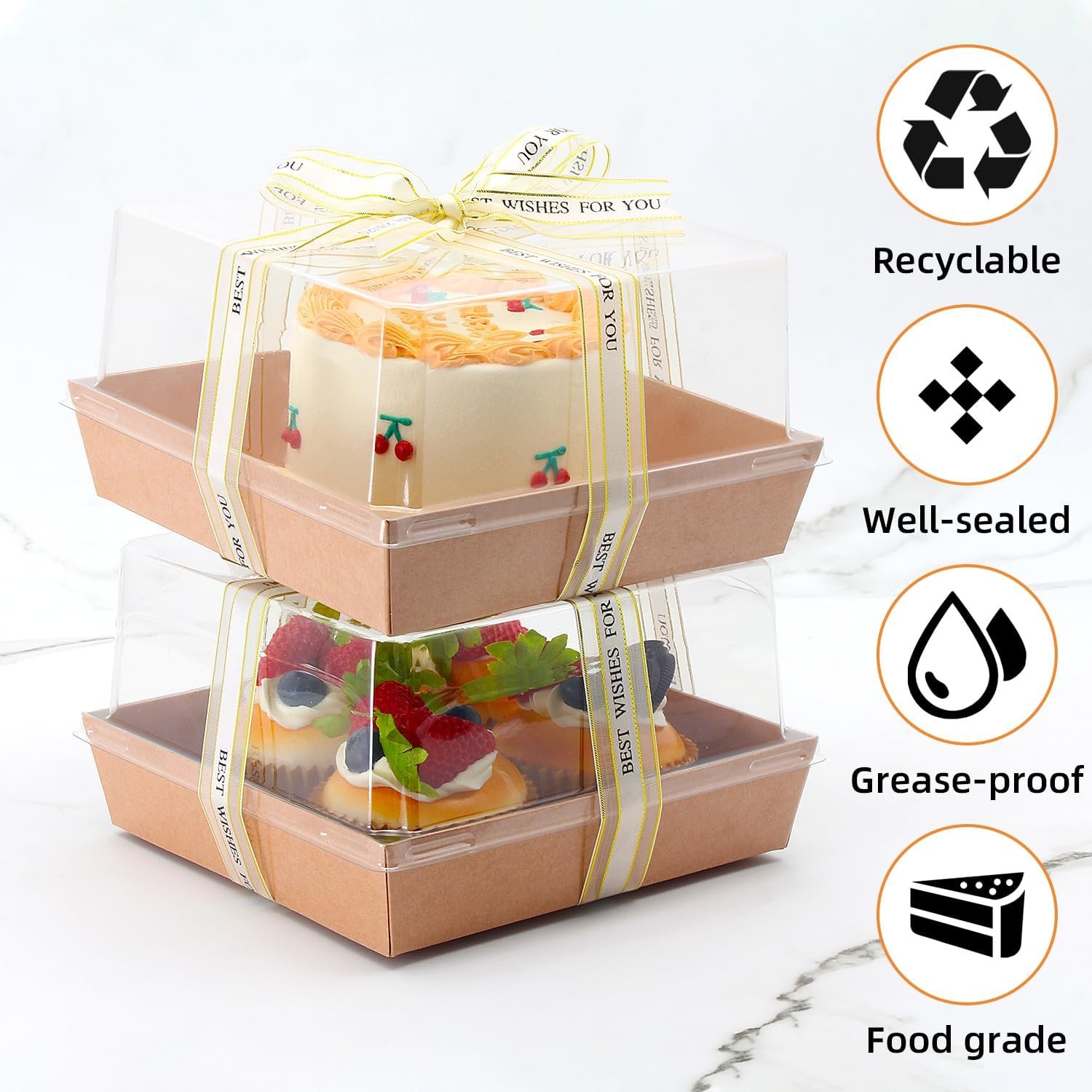 Wholesale 7x7x4 Inch Paper Charcuterie Boxes Clear Lid 25 Pack Large Disposable Bakery Containers for 4-6 Inch Cakes Cupcakes Pies Cookies Cocoa Bombs Factory