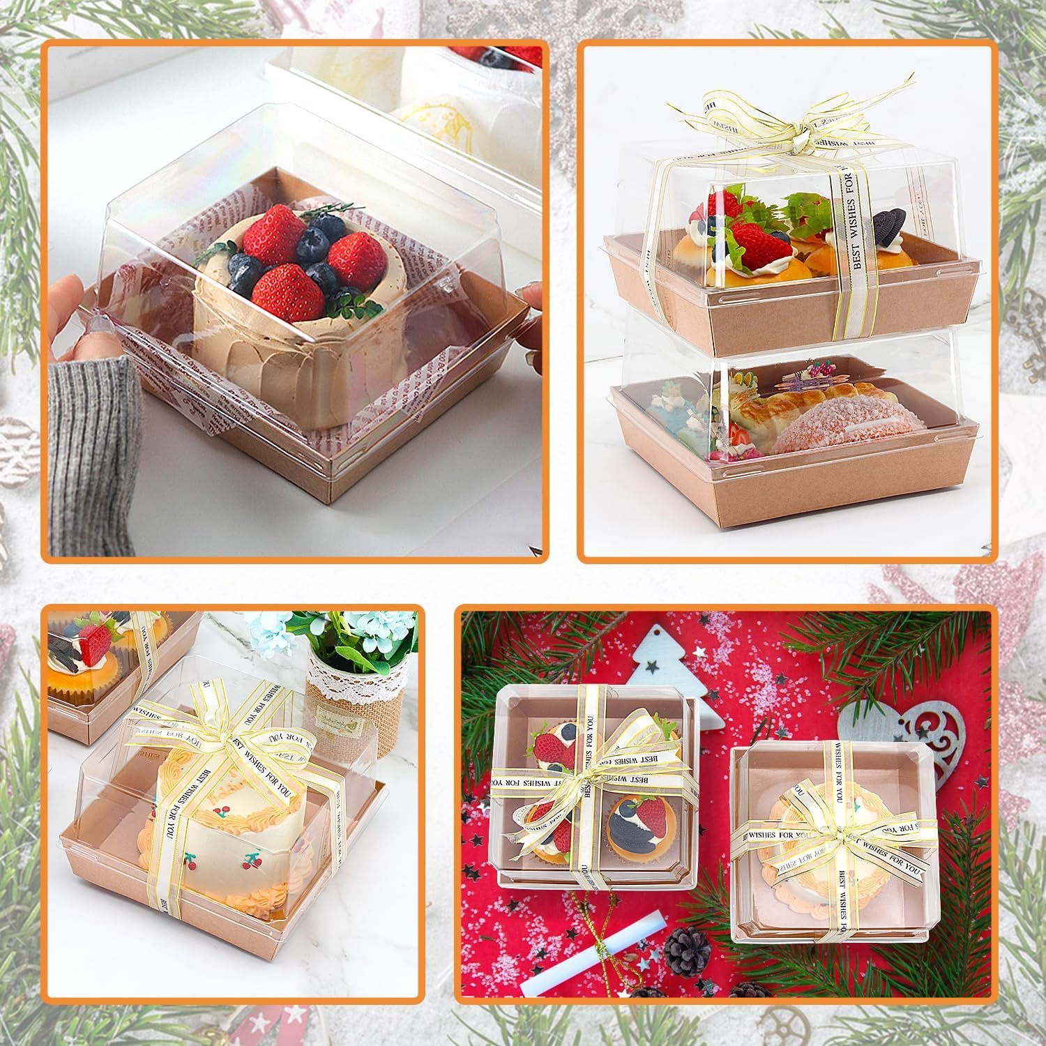 Wholesale 7x7x4 Inch Paper Charcuterie Boxes Clear Lid 25 Pack Large Disposable Bakery Containers for 4-6 Inch Cakes Cupcakes Pies Cookies Cocoa Bombs Factory