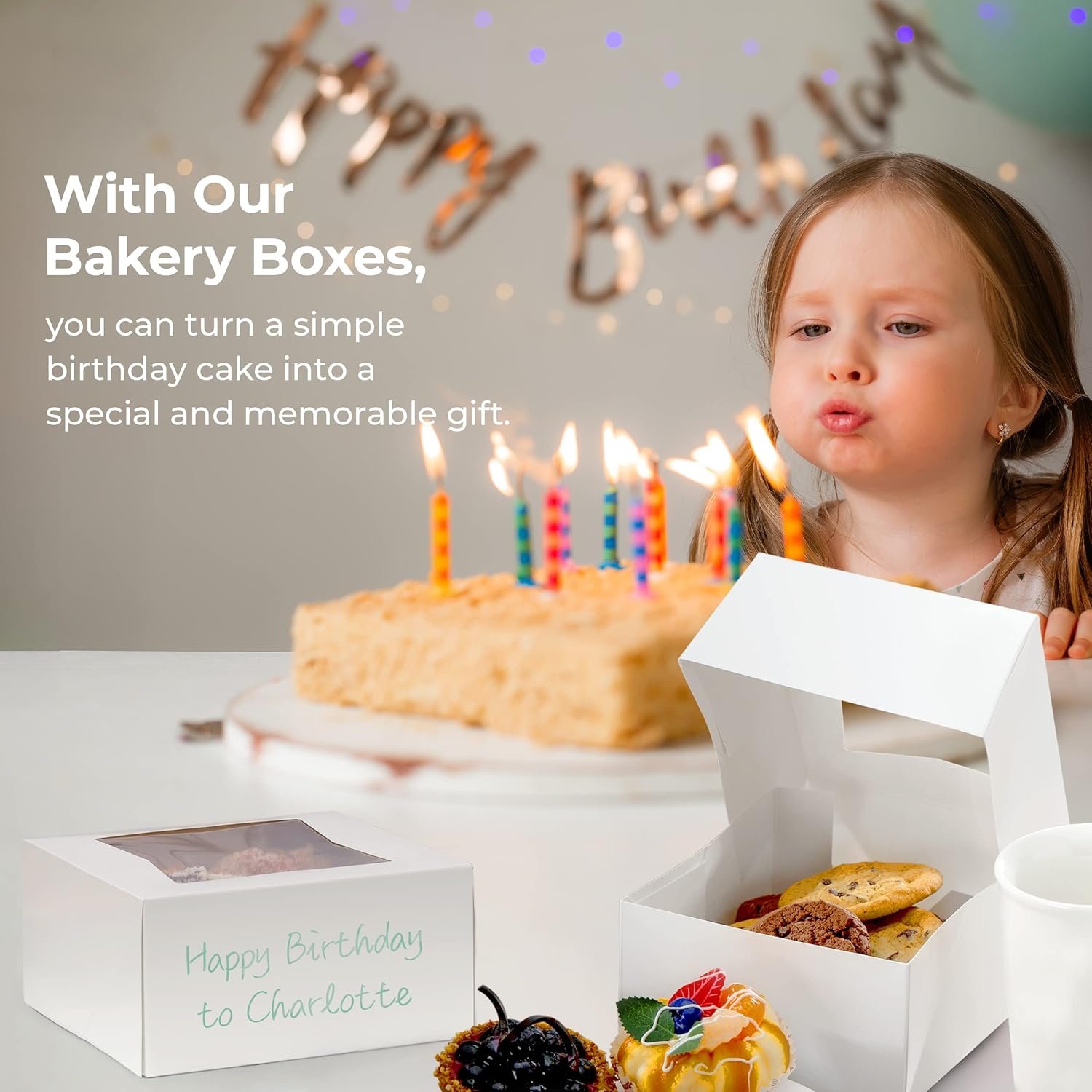 Wholesale 25 Pack 6x6x3 Auto-Popup Bakery Boxes with Window Cardboard Cookie Packaging for Cupcakes Cakes Pastries Charcuterie Treats White Factory