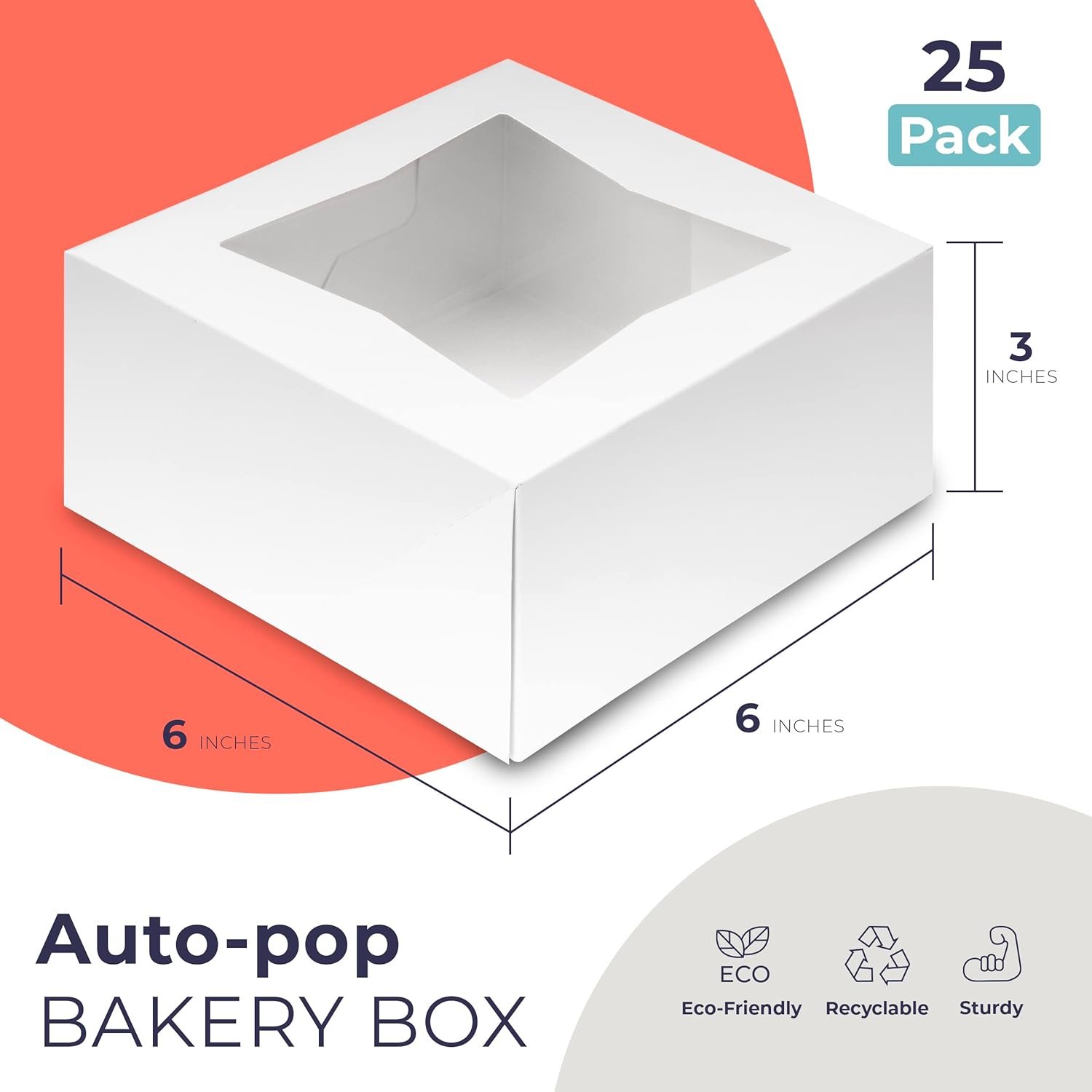 Wholesale 25 Pack 6x6x3 Auto-Popup Bakery Boxes with Window Cardboard Cookie Packaging for Cupcakes Cakes Pastries Charcuterie Treats White Factory