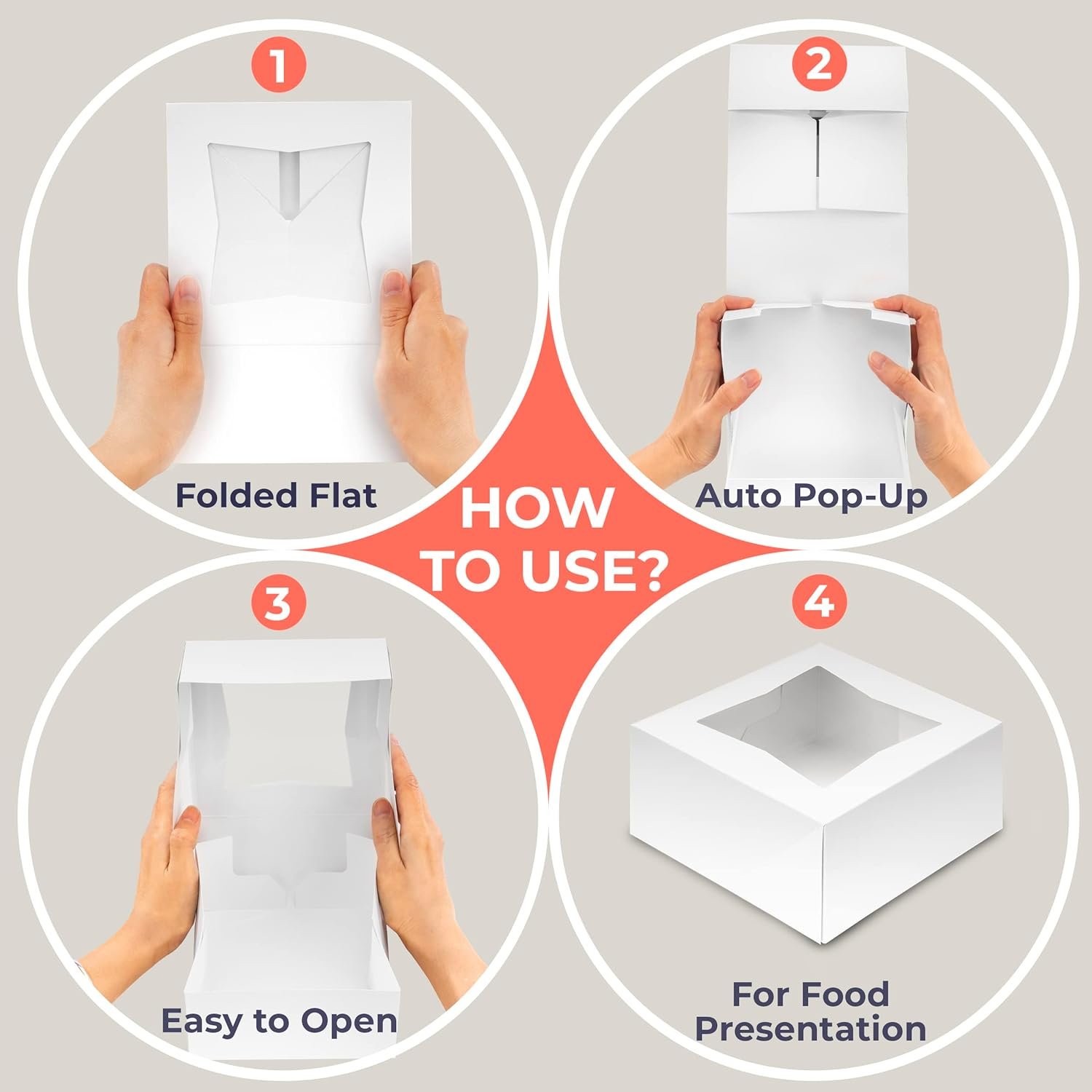 Wholesale 25 Pack 6x6x3 Auto-Popup Bakery Boxes with Window Cardboard Cookie Packaging for Cupcakes Cakes Pastries Charcuterie Treats White Factory