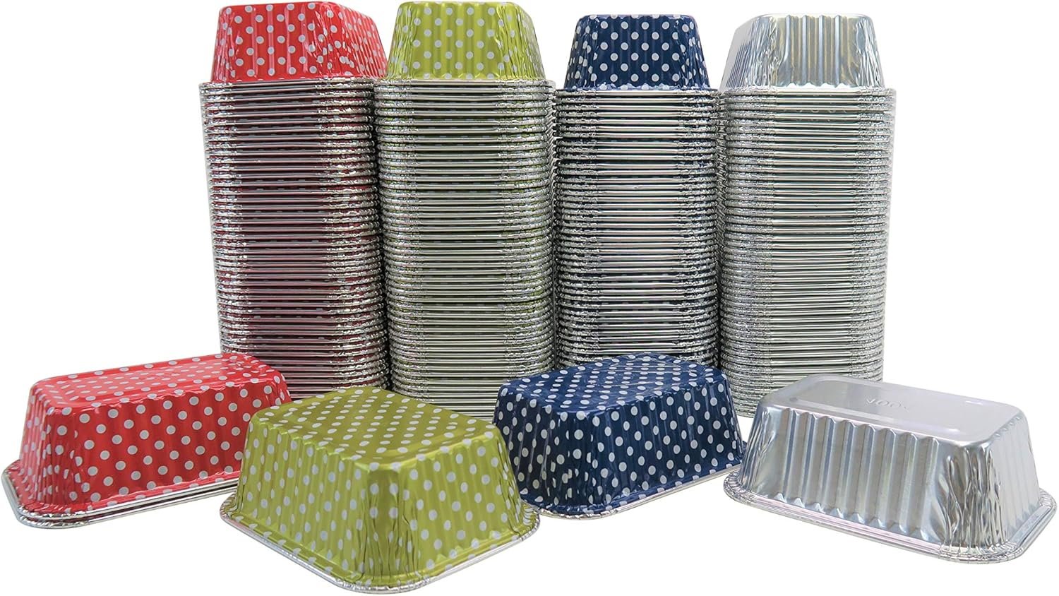Wholesale 6 Ounce Disposable Aluminum Mini Rectangular Loaf Pans No Lid Oven Safe Foil Baking for Cakes Cobblers Blue Polka Dot 50 Pack #4004 Factory