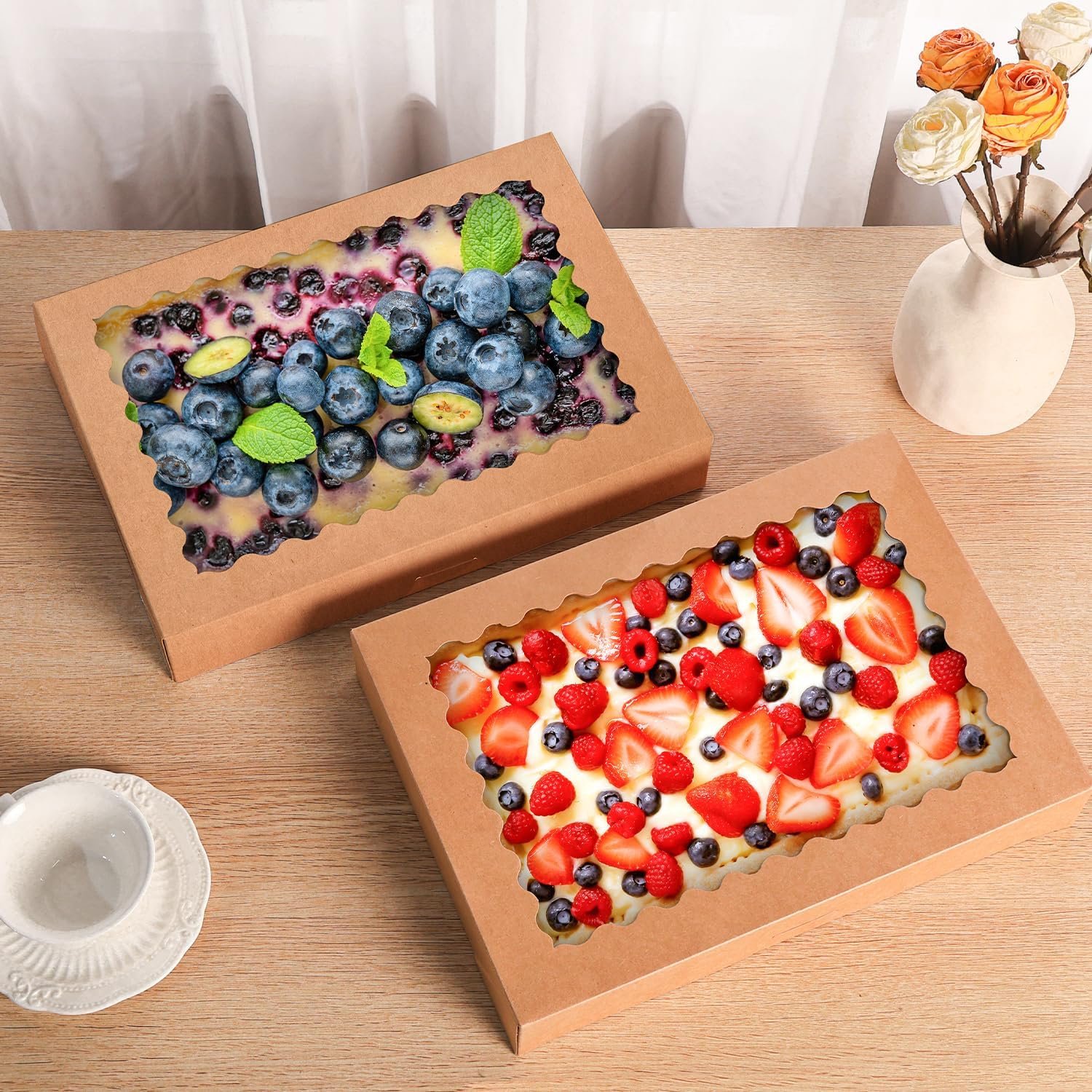 Wholesale 24 Pack 14x10x2.5 Inch Large Window Bakery Boxes for Cookies Pies Chocolate Strawberries Muffins Donuts Pastries Desserts Christmas Brown Factory