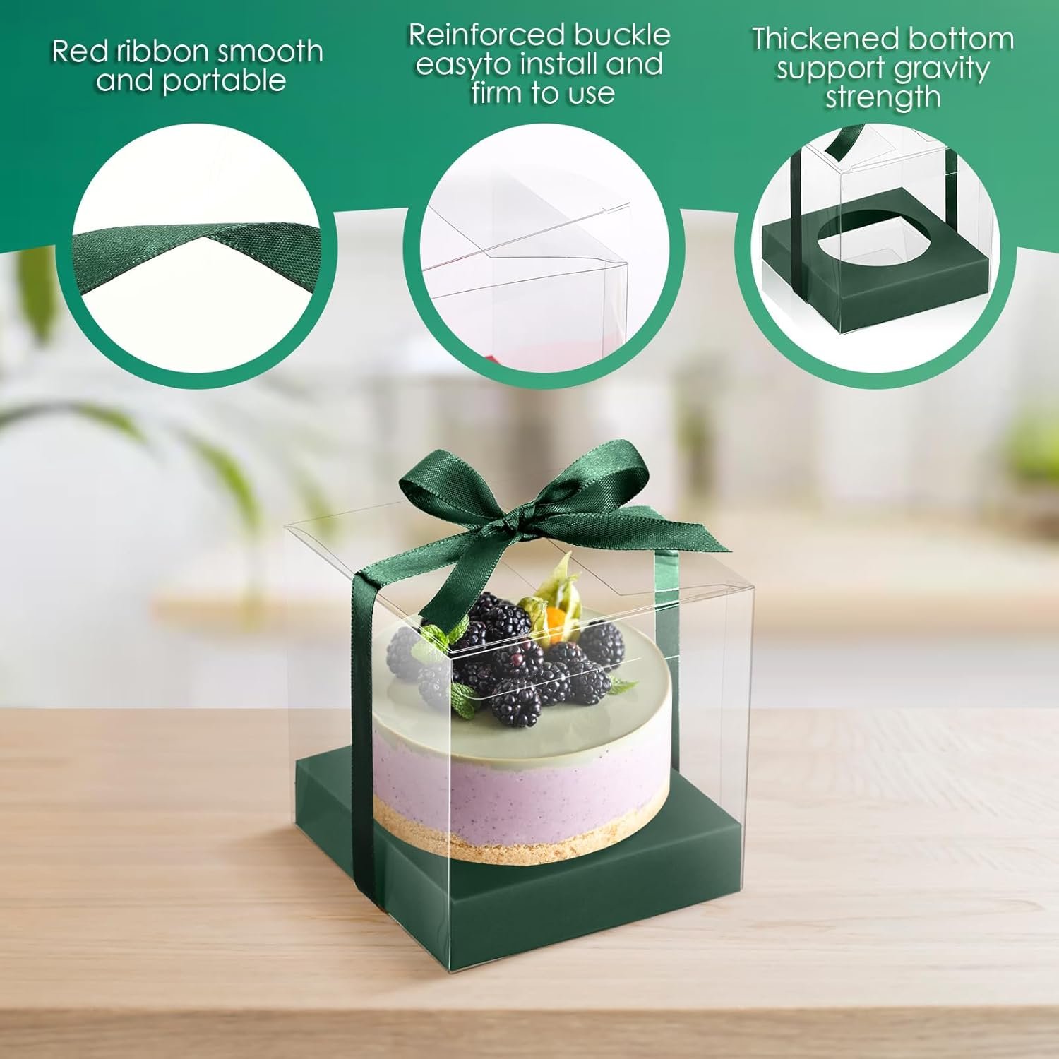 Wholesale 50pcs 3.5 Inch Clear Plastic Individual Cupcake Boxes with Inserts Ribbon Green Cake Storage Factory