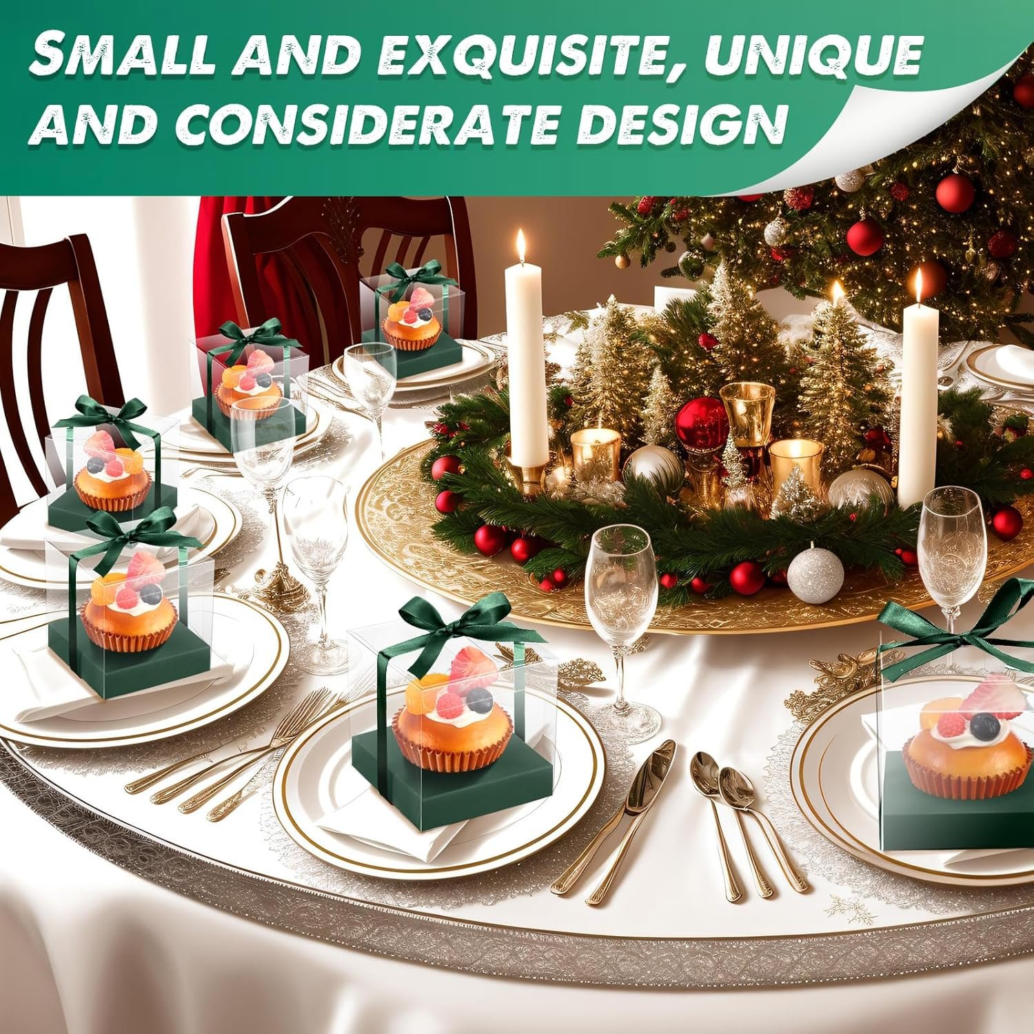 Wholesale 50pcs 3.5 Inch Clear Plastic Individual Cupcake Boxes with Inserts Ribbon Green Cake Storage Factory