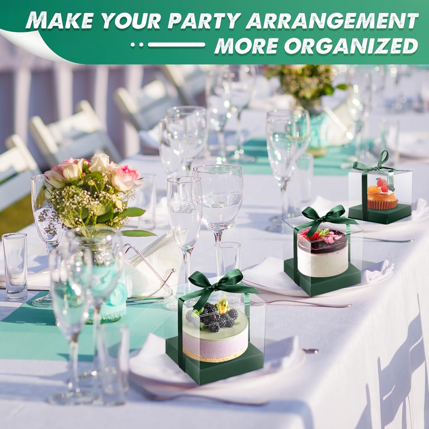 Wholesale 50pcs 3.5 Inch Clear Plastic Individual Cupcake Boxes with Inserts Ribbon Green Cake Storage Factory