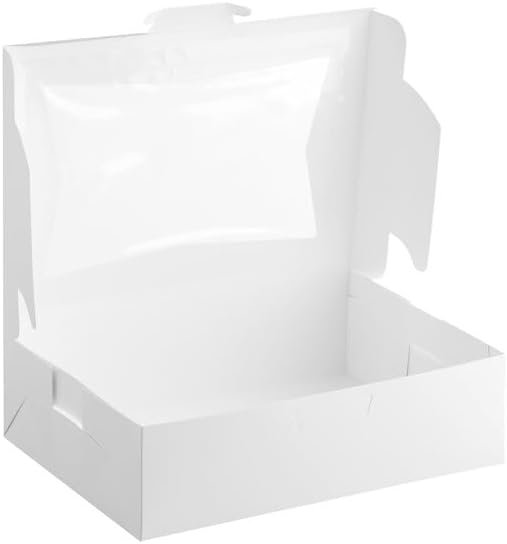 White Bakery Box with Window, 14x10x4 Inch, Lock Corner Paperboard Box for Cakes and Pastries, 100 Count Bundle
