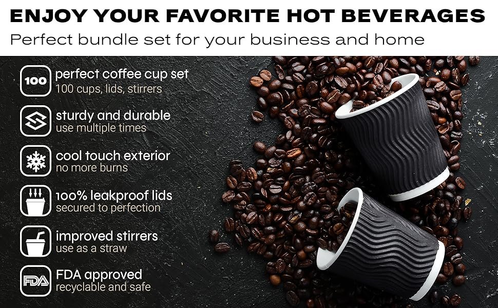 Wholesale 12oz Insulated Disposable Paper Coffee Cups with Lids Straws 100 Pack Hot Beverage Tea To Go Home Office Party Black Factory Wholesale 12oz Insulated Disposable Paper Coffee Cups with Lids Straws 100 Pack Hot Beverage Tea To Go Home Office Party Black Factory