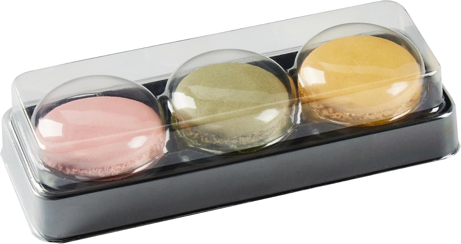 Wholesale 5.7 x 2.2 x 1.4 Inch Macaron Boxes 100 Pack Fits 3 Durable Disposable Black PET Plastic Shockproof Clear Lid Factory Wholesale 5.7 x 2.2 x 1.4 Inch Macaron Boxes 100 Pack Fits 3 Durable Disposable Black PET Plastic Shockproof Clear Lid Factory