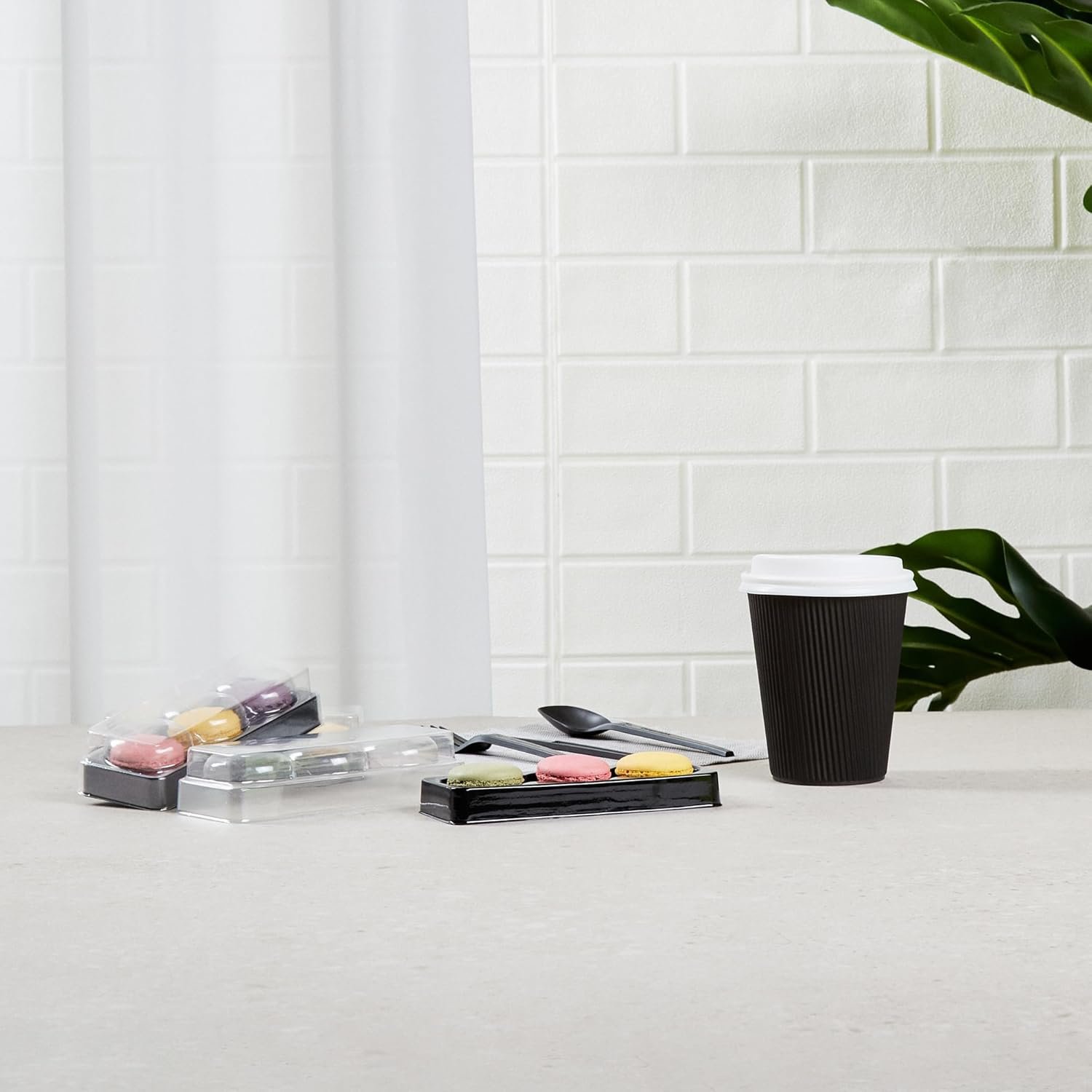 Wholesale 5.7 x 2.2 x 1.4 Inch Macaron Boxes 100 Pack Fits 3 Durable Disposable Black PET Plastic Shockproof Clear Lid Factory Wholesale 5.7 x 2.2 x 1.4 Inch Macaron Boxes 100 Pack Fits 3 Durable Disposable Black PET Plastic Shockproof Clear Lid Factory