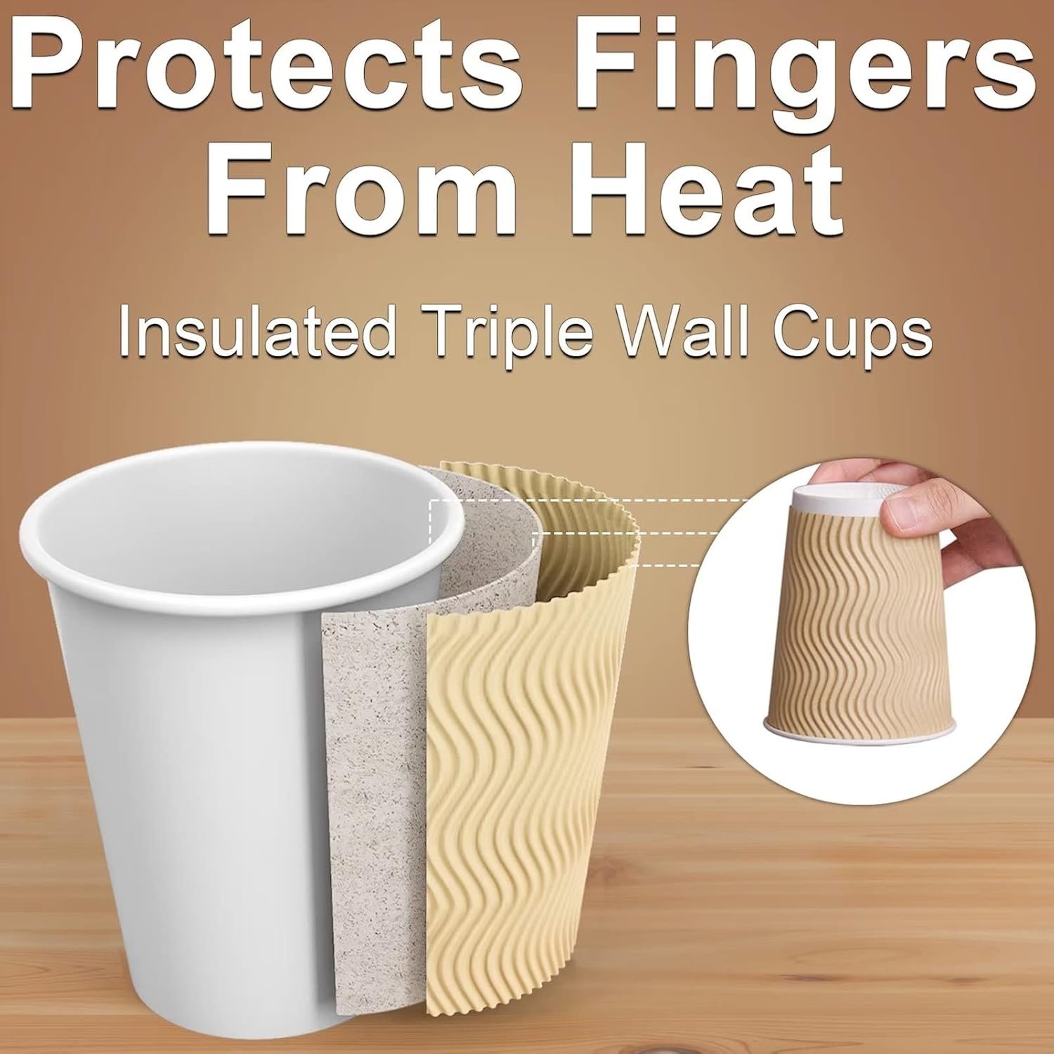 Wholesale 12 oz Insulated Ripple Wall Paper Hot Cups 100 Pack Brown Disposable Corrugated Sleeve for Coffee Drinks Factory Wholesale 12 oz Insulated Ripple Wall Paper Hot Cups 100 Pack Brown Disposable Corrugated Sleeve for Coffee Drinks Factory