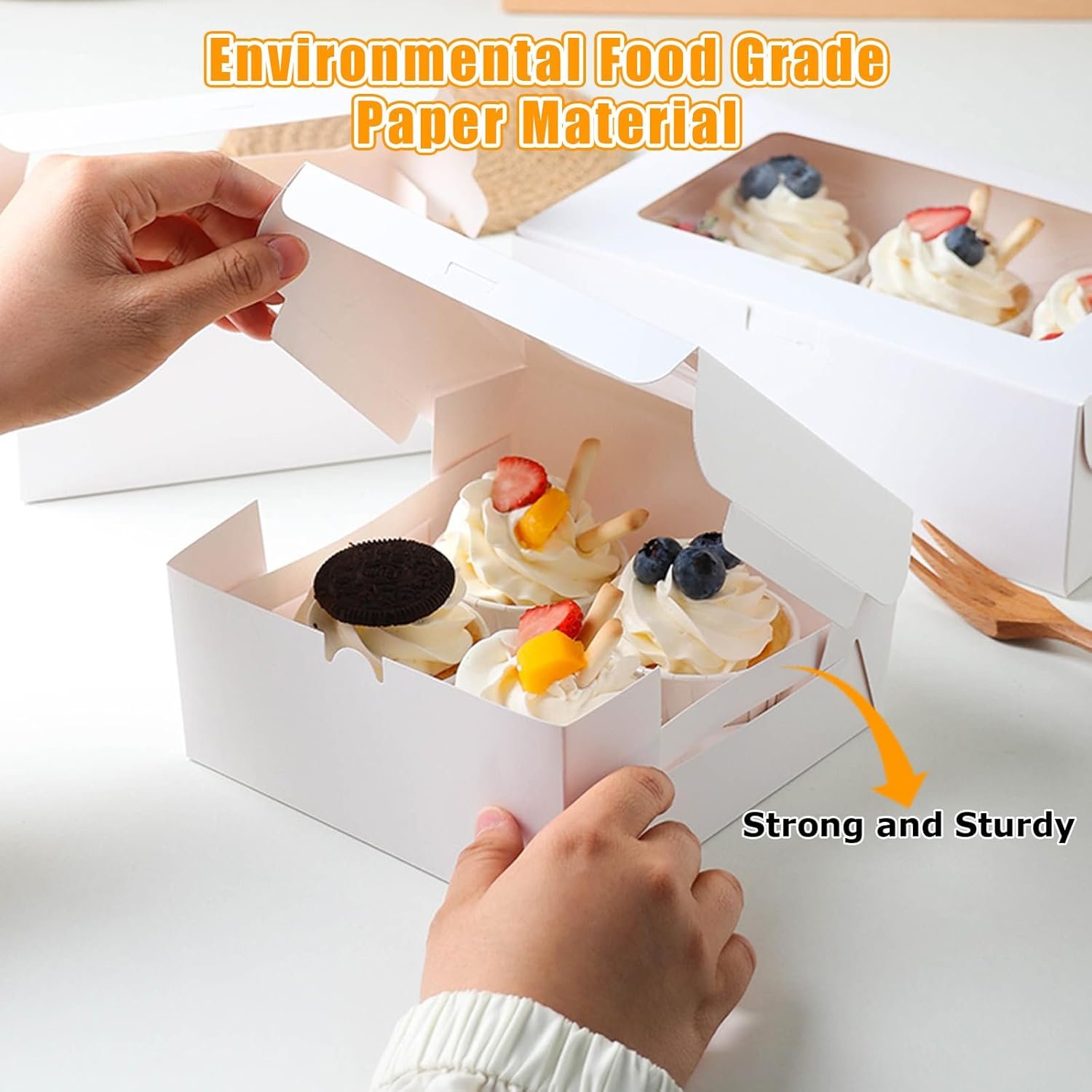 Wholesale 50PCS 6.3x6.3x3 Inch Cupcake Boxes with Window Inserts Stickers 4 Holes for Cookies Muffins Pastries Desserts Donuts Factory