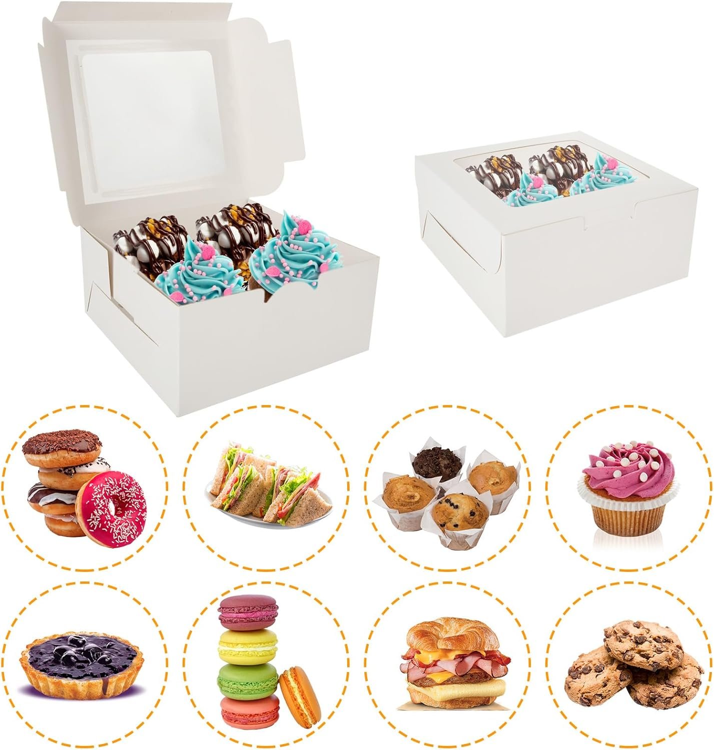 Wholesale 50PCS 6.3x6.3x3 Inch Cupcake Boxes with Window Inserts Stickers 4 Holes for Cookies Muffins Pastries Desserts Donuts Factory