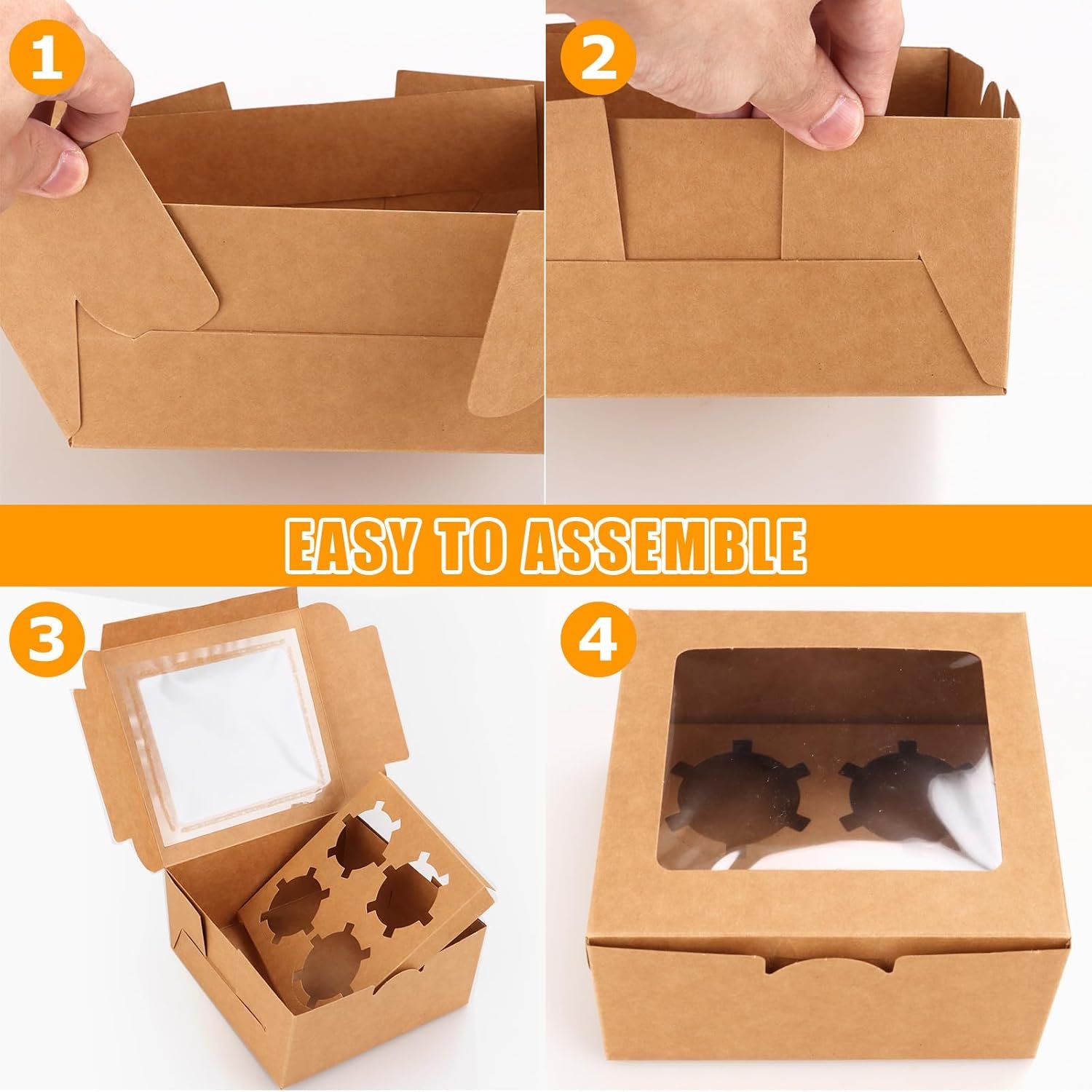 Wholesale 50PCS 6.3x6.3x3 Inch Cupcake Boxes with Window Inserts Stickers 4 Holes for Cookies Muffins Pastries Desserts Donuts Factory