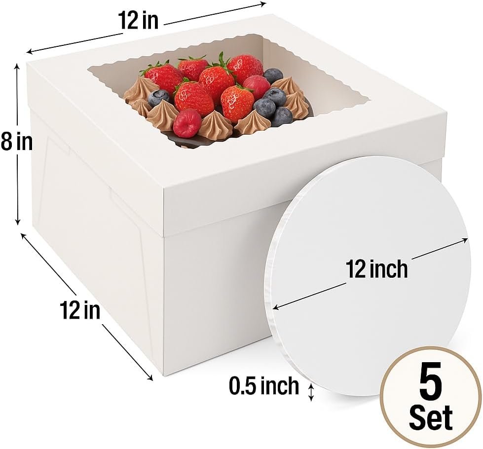 Wholesale 5-Pack 12x12x8 Tall Cake Boxes with 0.5