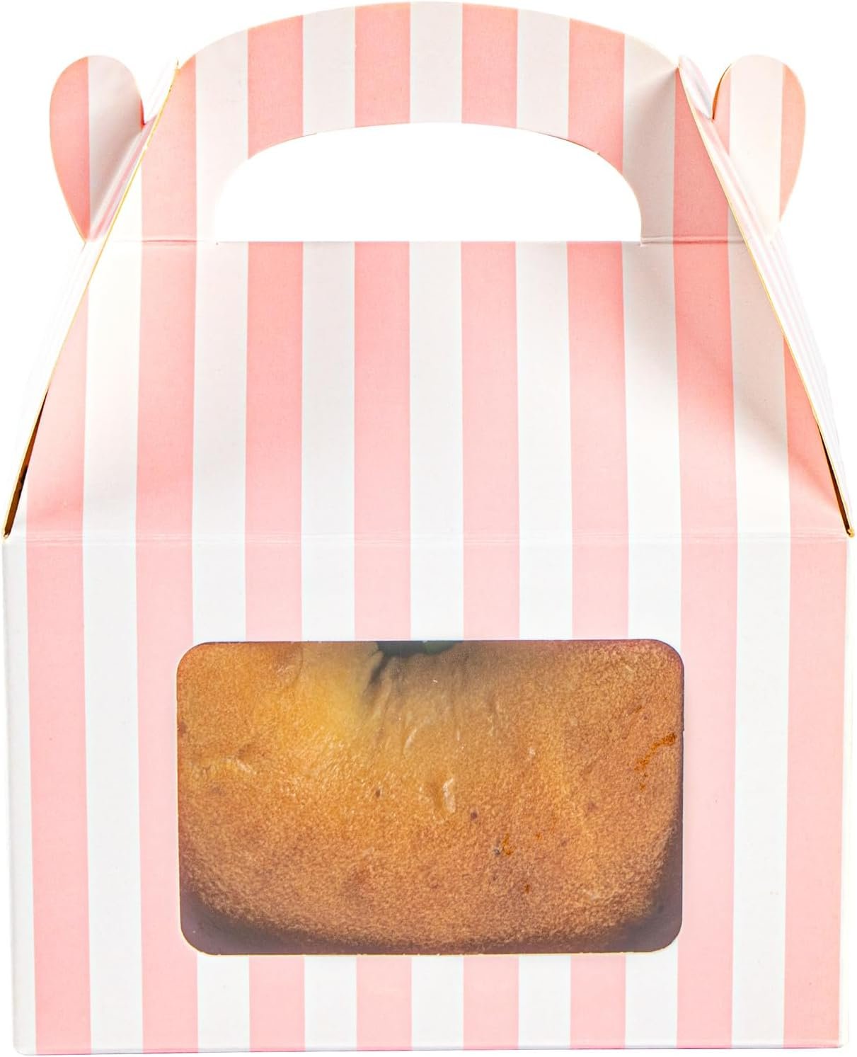 Wholesale 4x2.5x2.5 Inch Striped Pink White Gable Barn Boxes Clear PET Window Built-In Handle 25 Pack Party Favors Factory