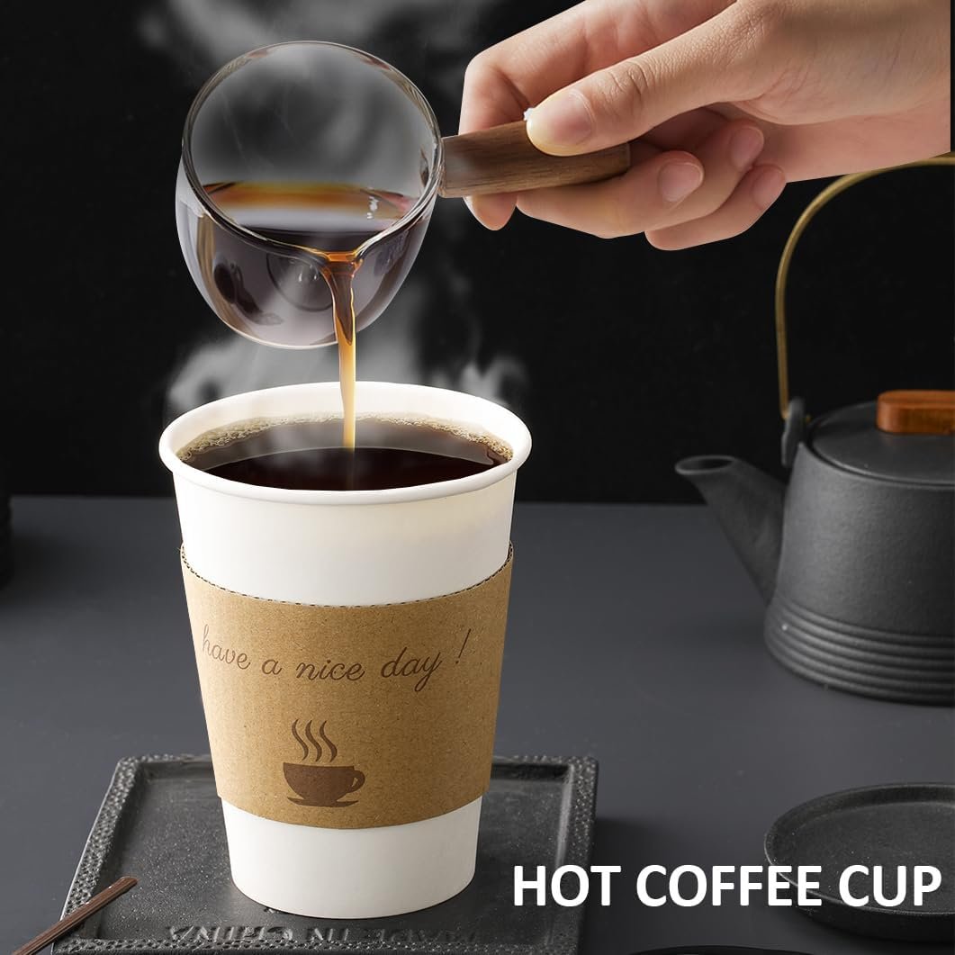 Wholesale 100 Pack 12oz White Disposable Thickened Coffee Cups with Lids Sleeves Straws Scald-Resistant To-Go Hot Cups Factory