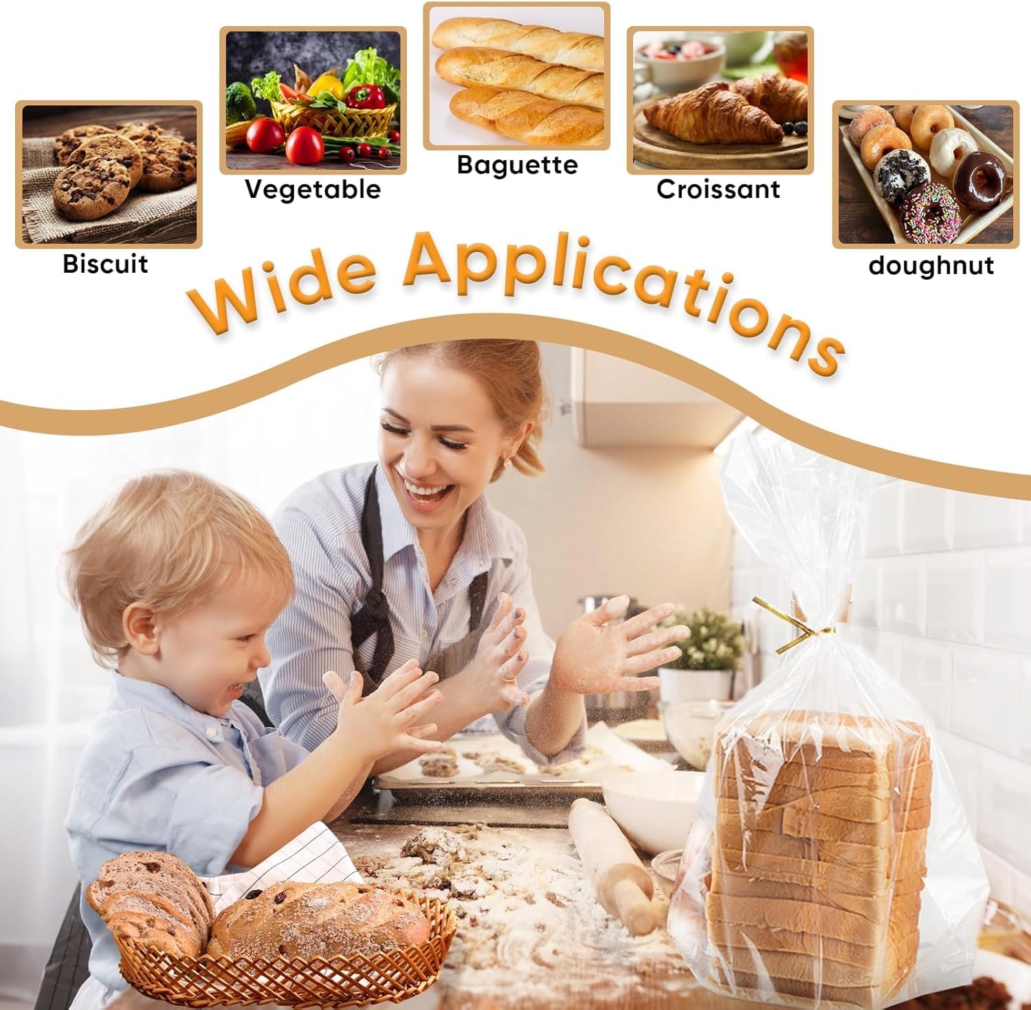 Wholesale Bread Bags for Homemade Loaf Bagels Sourdough - Durable Adjustable Plastic 100 Pcs + 110 Colorful 5