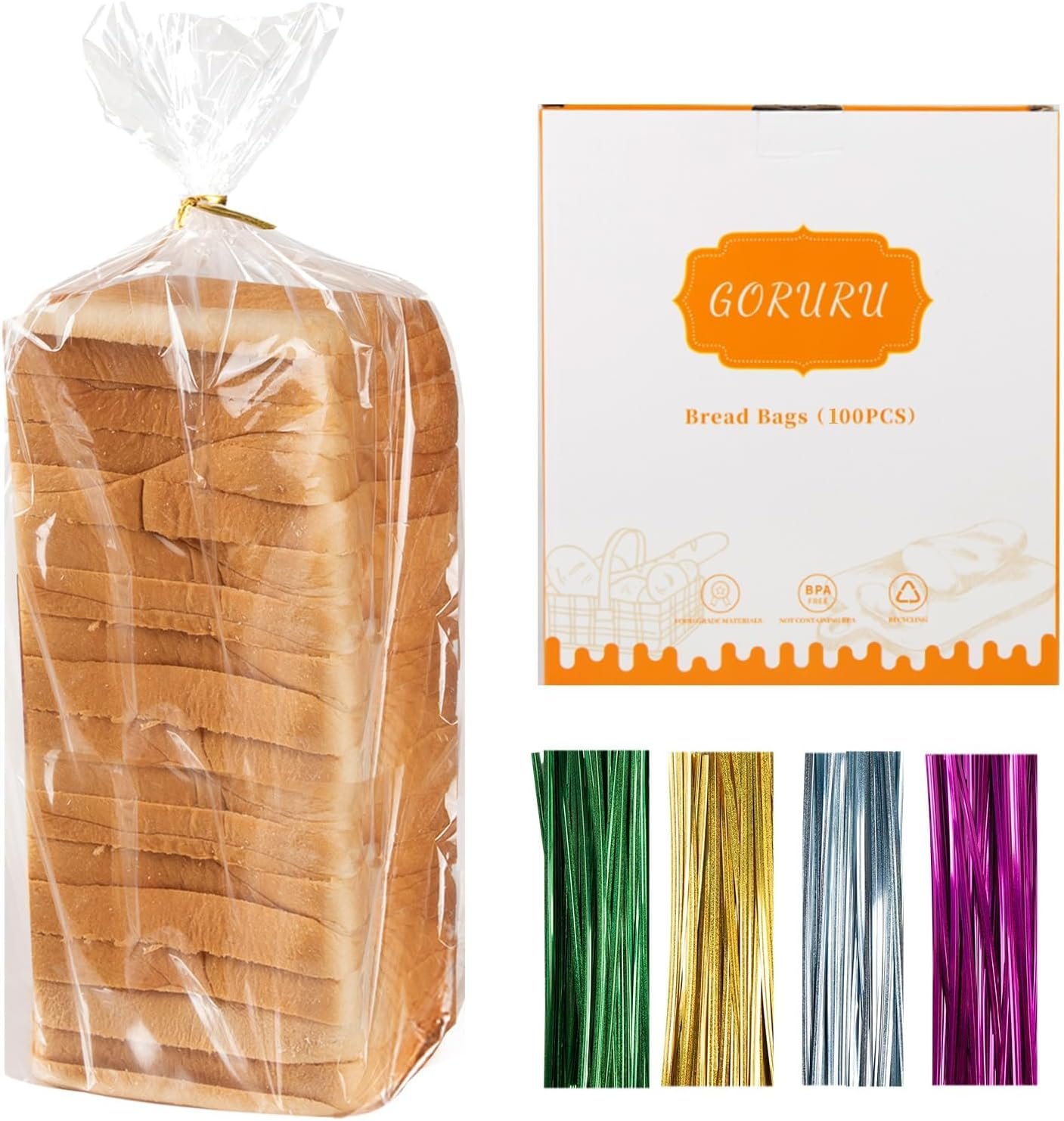 Bread Bags for Homemade Bread - Durable Plastic bags for Loaf, Bagels & More - Adjustable Sourdough bread Bags for Home Bakers & Bakery Owners - 100 Pcs with 110 Colorful Ties (5")