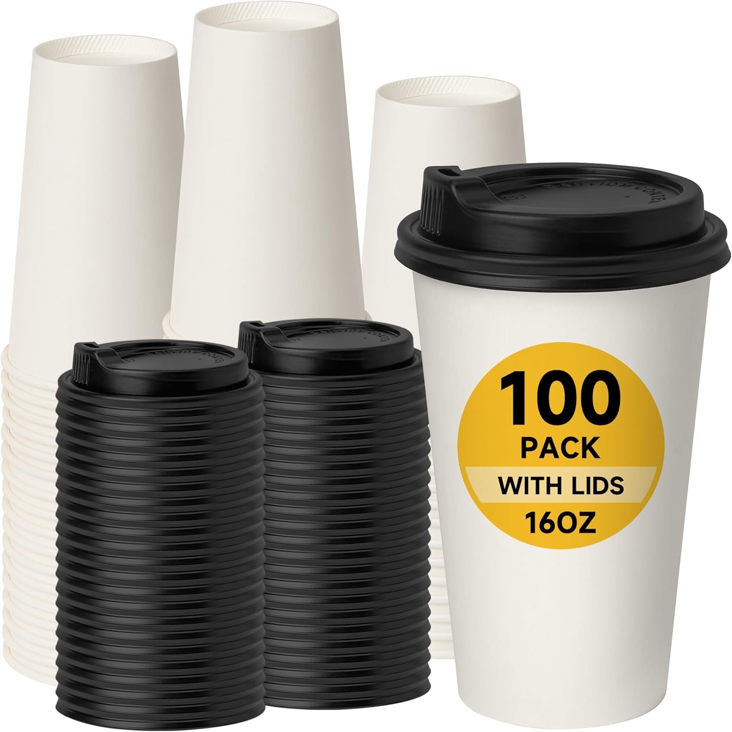 RACETOP [100 pack] Disposable Coffee Cups with Lids 16 oz, Hot Paper Cups with Lids, To Go Cup with Lid