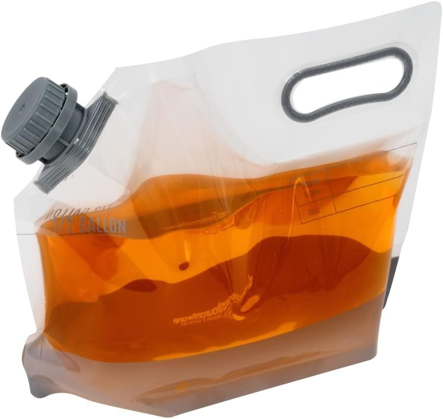 Restaurantware Cater Tek 1/2 Gallon Water Containers 10 Drink Bags - Collapsible Includes Tamper-Evident Caps Clear Plastic Beverage Bags For Catered Events Camping or Hiking Durable Handle