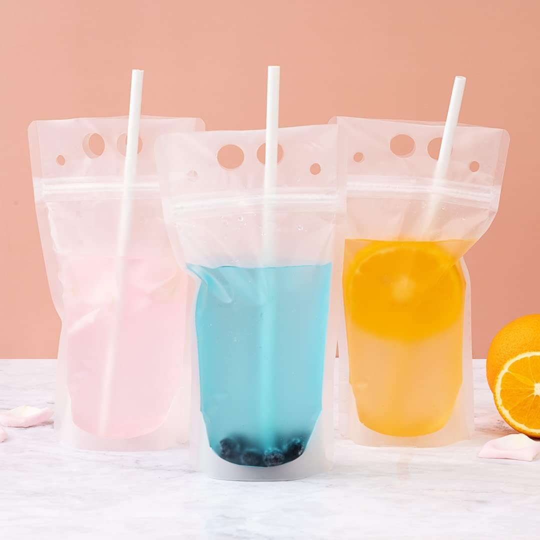 Wholesale 5.1 x 1.6 Inch Double Zipper Drink Pouches 100 Count Hand-Held Straw Storage Translucent Plastic Heavy Duty Tamper-Evident Juice Bags Factory