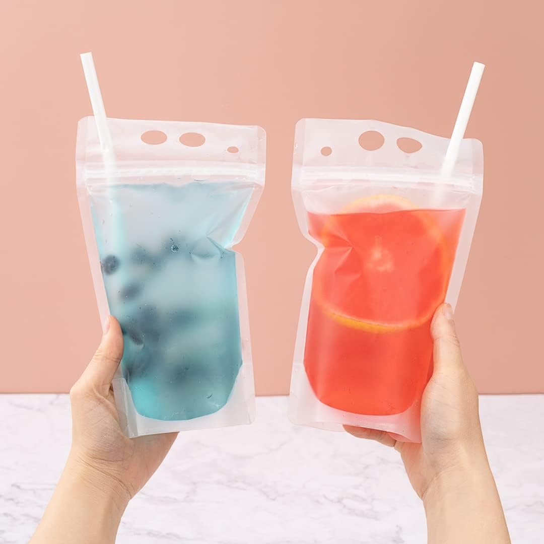 Wholesale 5.1 x 1.6 Inch Double Zipper Drink Pouches 100 Count Hand-Held Straw Storage Translucent Plastic Heavy Duty Tamper-Evident Juice Bags Factory