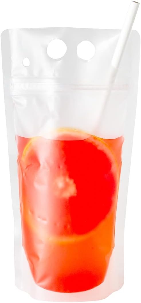 Wholesale 5.1 x 1.6 Inch Double Zipper Drink Pouches 100 Count Hand-Held Straw Storage Translucent Plastic Heavy Duty Tamper-Evident Juice Bags Factory
