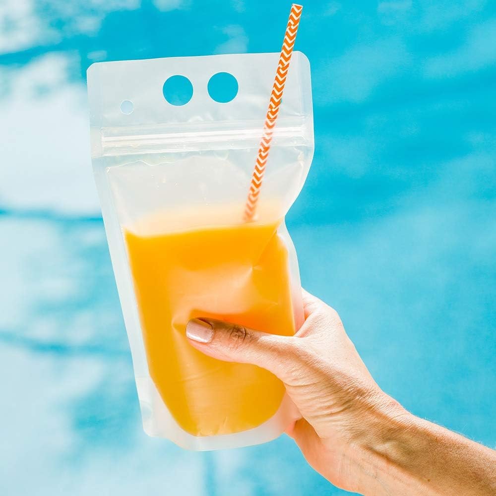 Wholesale 5.1 x 1.6 Inch Double Zipper Drink Pouches 100 Count Hand-Held Straw Storage Translucent Plastic Heavy Duty Tamper-Evident Juice Bags Factory