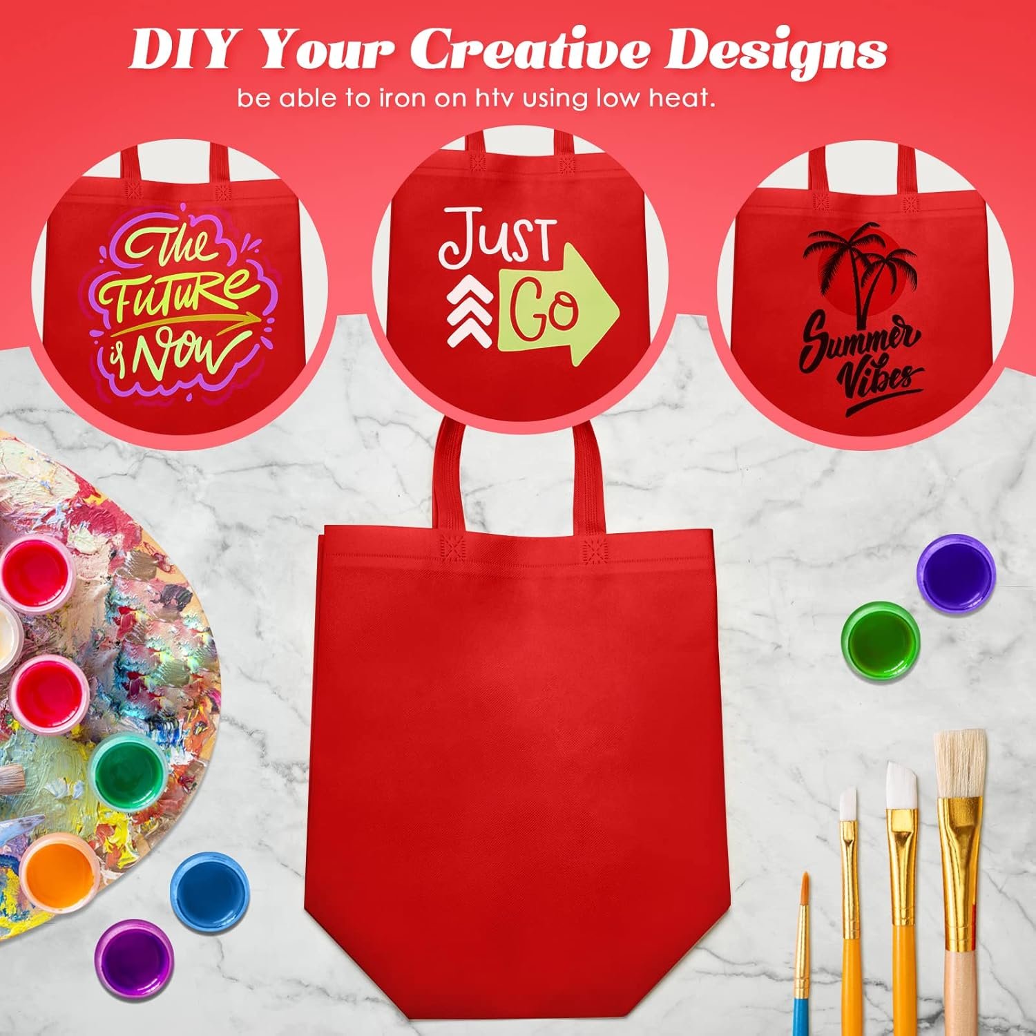 Wholesale 50 Pieces Reusable Non-Woven Foldable Tote Shopping Bags with Handles for Boutiques Red Factory Wholesale 50 Pieces Reusable Non-Woven Foldable Tote Shopping Bags with Handles for Boutiques Red Factory