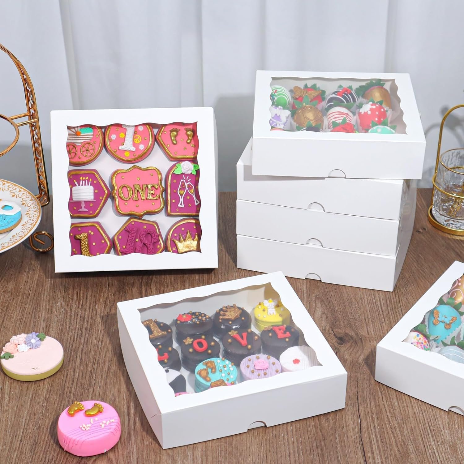 Wholesale 15pcs 8x8x2 Inch Window Bakery Boxes for Cookies Chocolate Strawberries Cakesicles Pies Truffles Easter Treats Factory