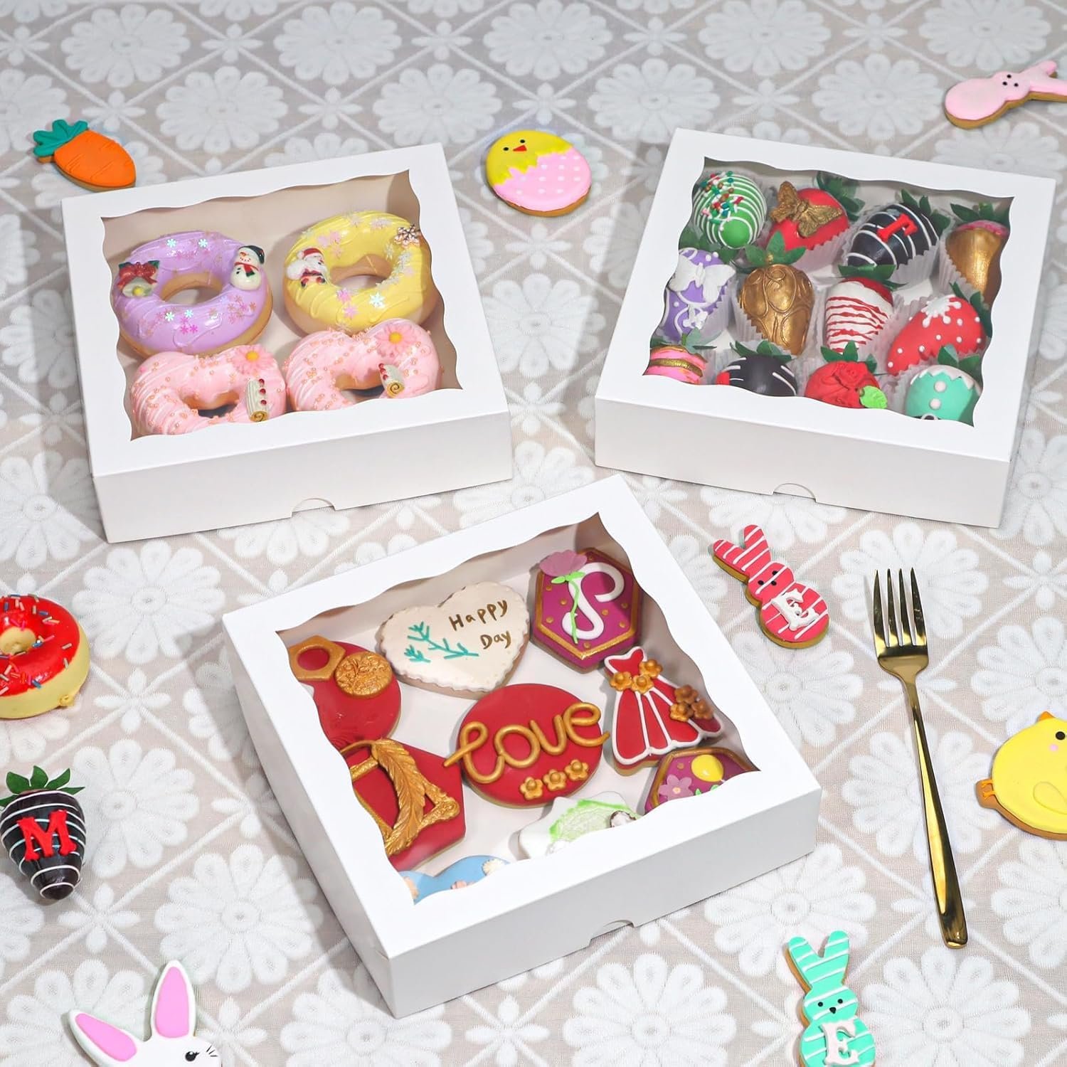 Wholesale 15pcs 8x8x2 Inch Window Bakery Boxes for Cookies Chocolate Strawberries Cakesicles Pies Truffles Easter Treats Factory