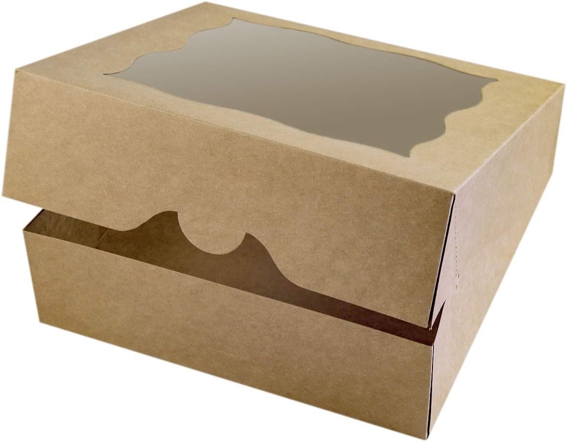 CHERRY 10"x10"x3"Brown Bakery Boxes with PVC Window for Pie and Cookies Boxes Large Natural Kraft Paper Box, Pack of 12