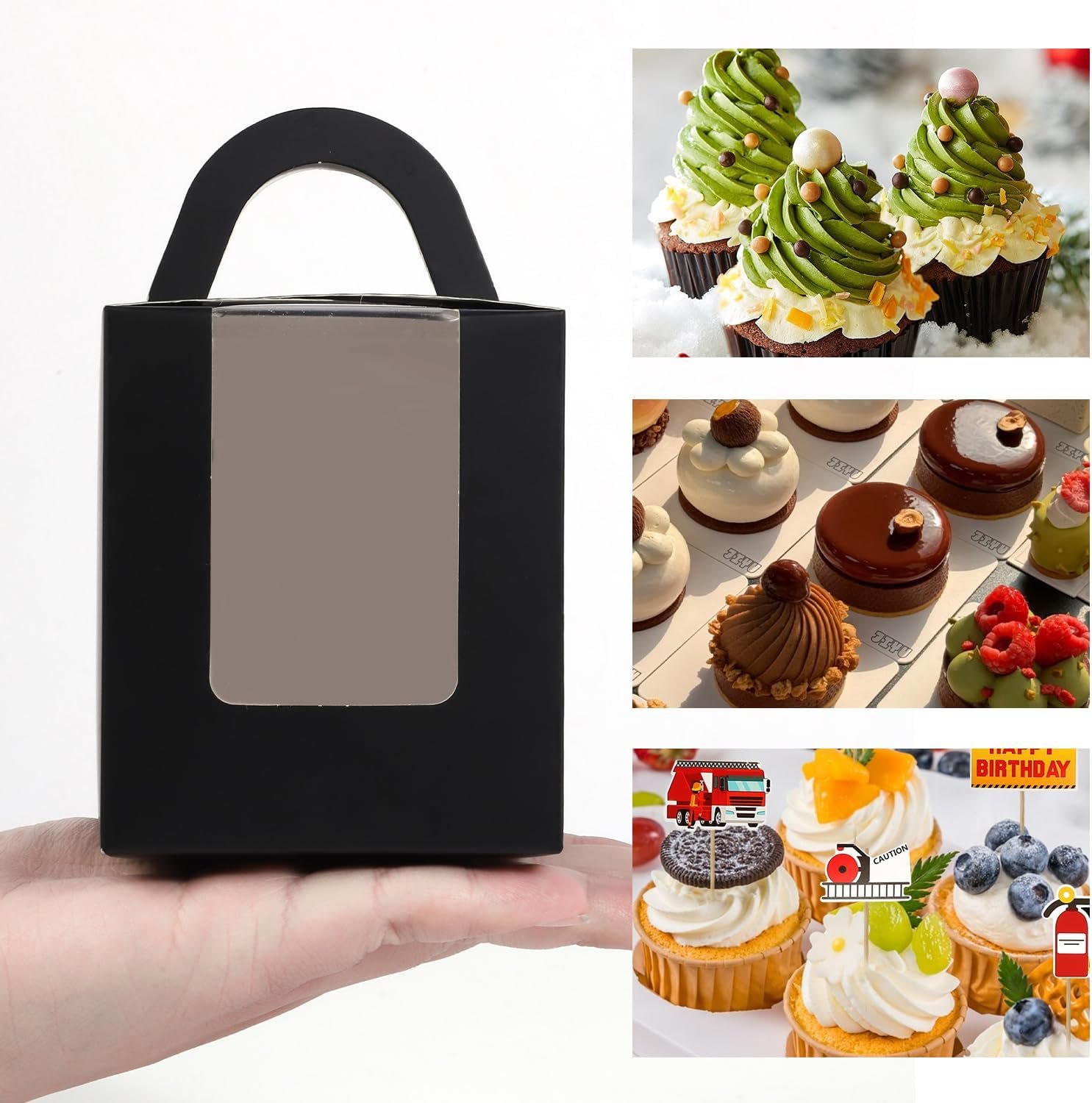 Wholesale 70pcs Black Portable Individual Cupcake Boxes with Handles Clear Window Inserts for Muffins Cookies Donuts Desserts Carrier Holder Manufacturer
