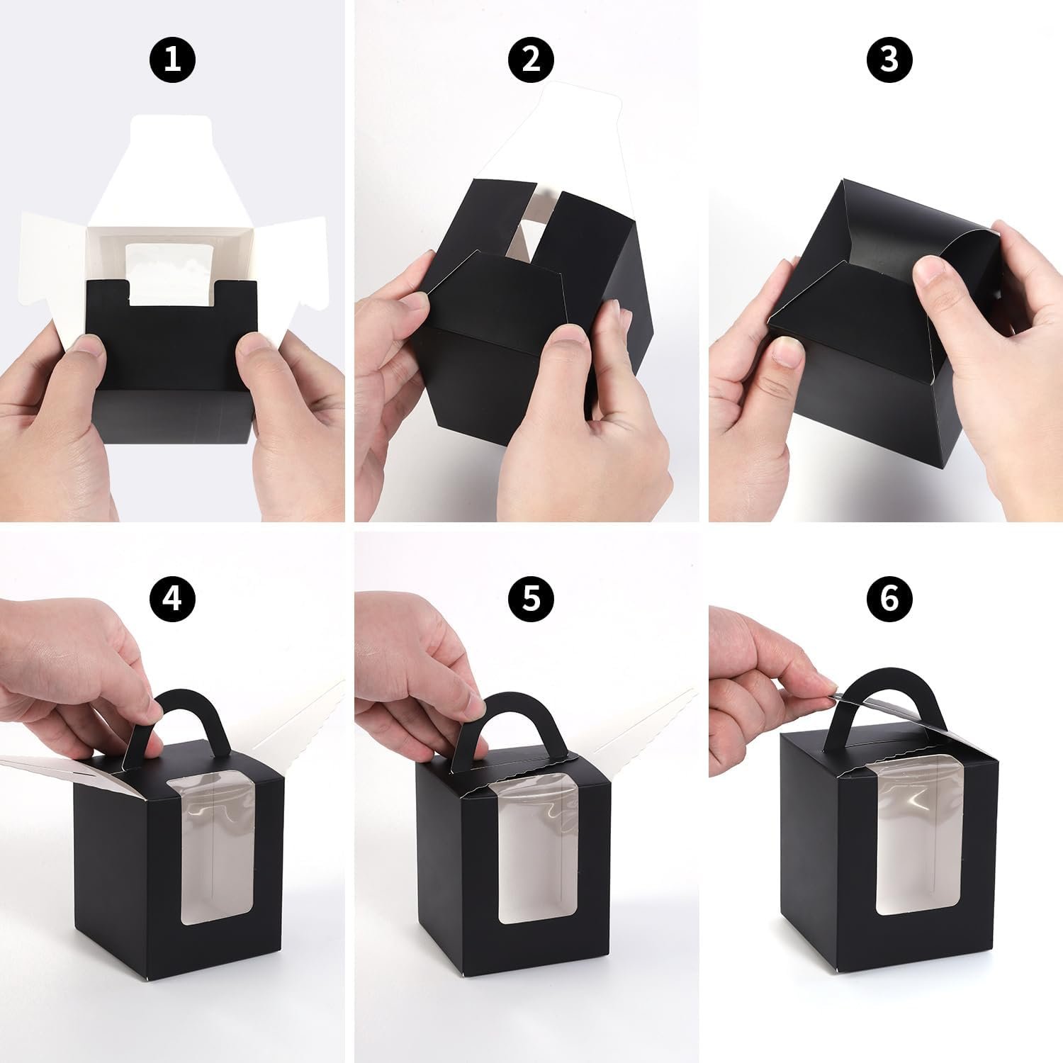 Wholesale 70pcs Black Portable Individual Cupcake Boxes with Handles Clear Window Inserts for Muffins Cookies Donuts Desserts Carrier Holder Manufacturer