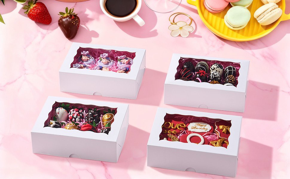 Wholesale 100PCS 8x5x2 Inch Window Bakery Boxes for Cookies Chocolate Strawberries Macarons Simple Style Factory