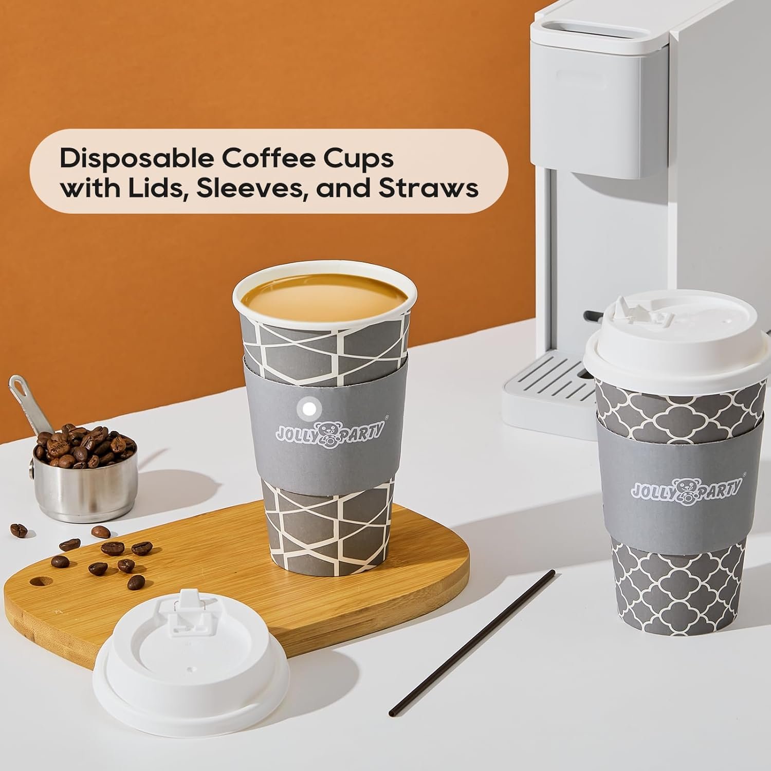 Wholesale 100 Sets 16 oz Disposable Paper Coffee Cups with Lids Sleeves Straws Hot Cold To-Go Beverage for Coffee Tea Water Office Travel Factory