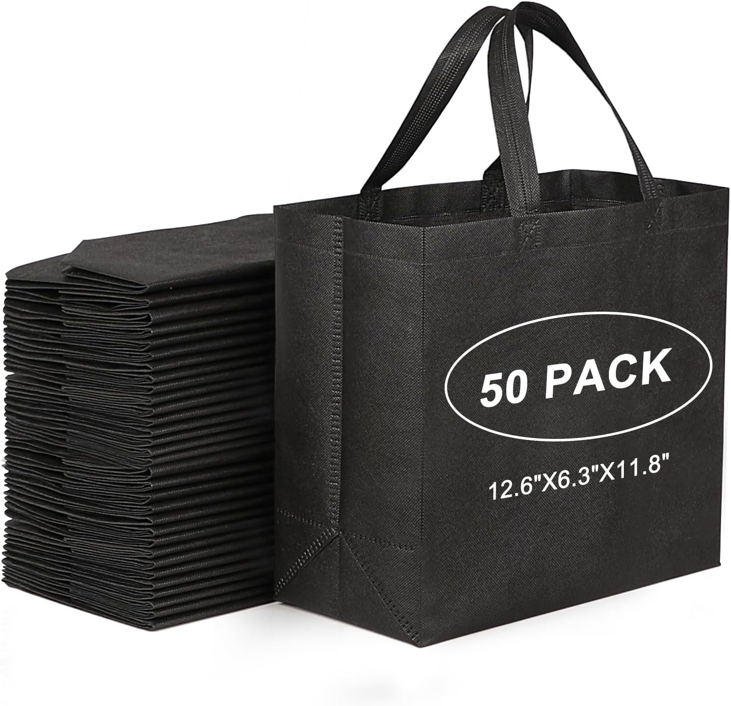 JERIA Black Reusable Totes Bag with Reinforced Handles Non Woven Bulk Shopping Bags